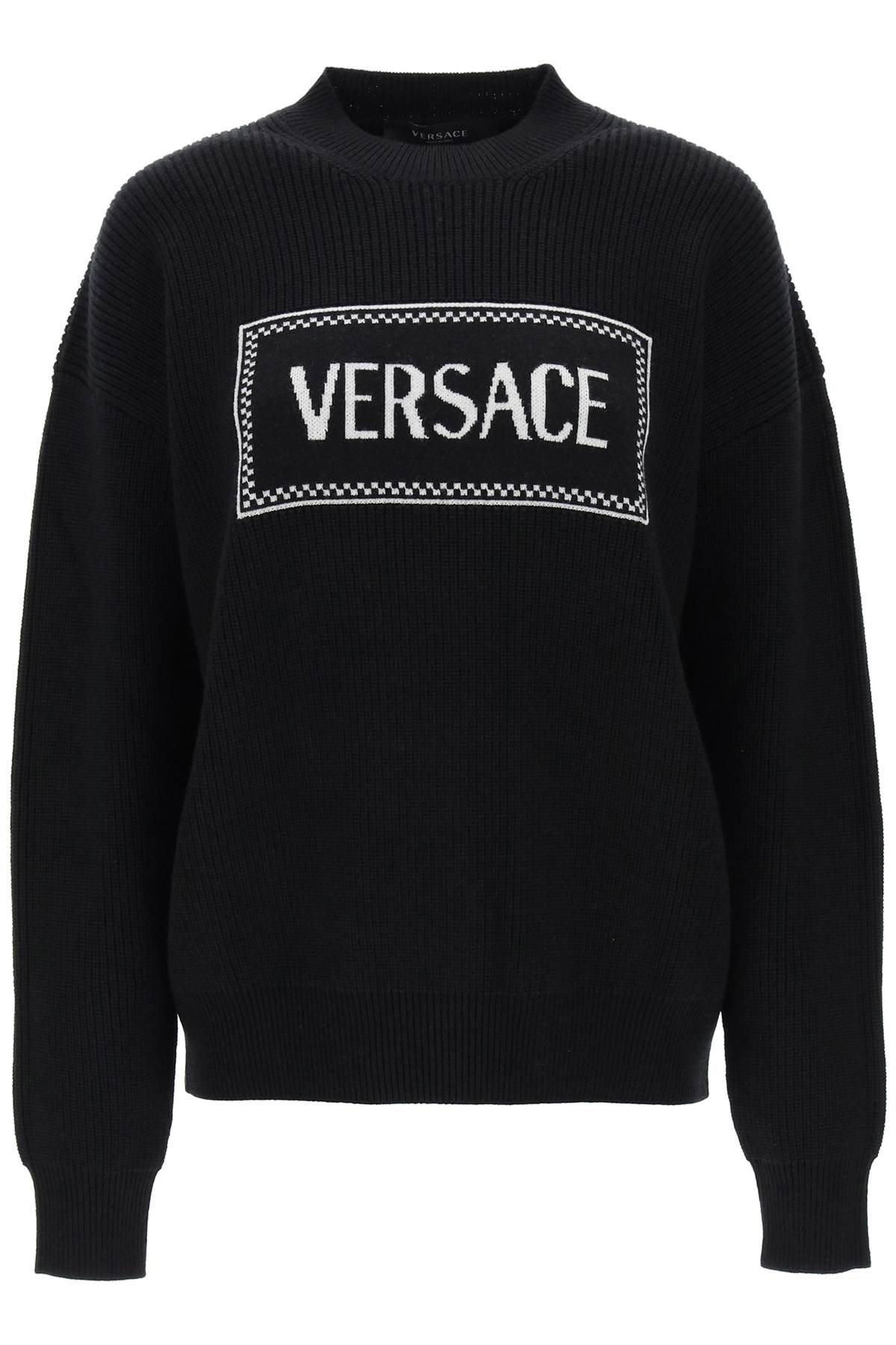 Versace-Pullover A Girocollo Con Logo Intarsiato-Donna