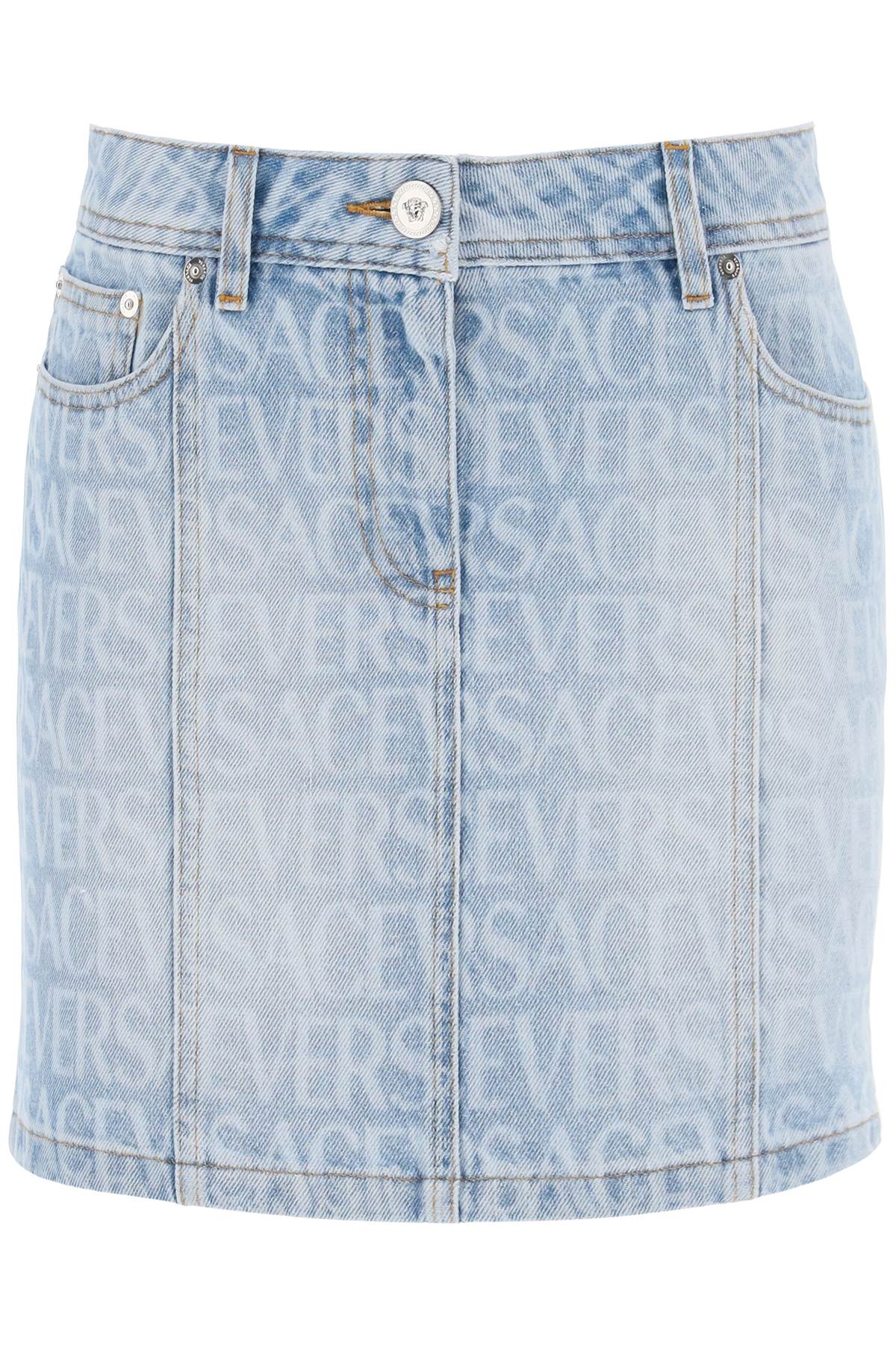 Versace-Minigonna In Denim Monogram-Donna