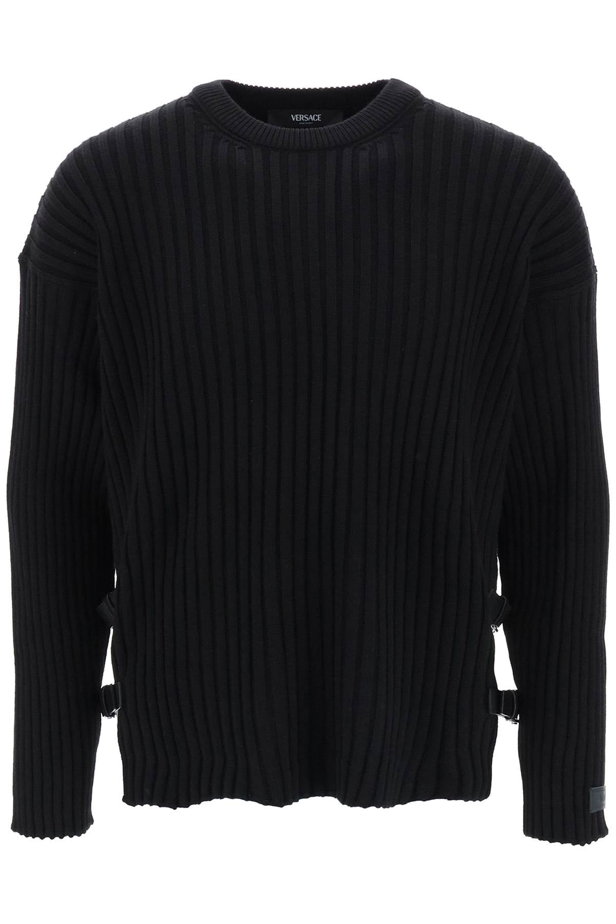 Versace-Pullover A Costine Con Cinturini In Pelle-Uomo