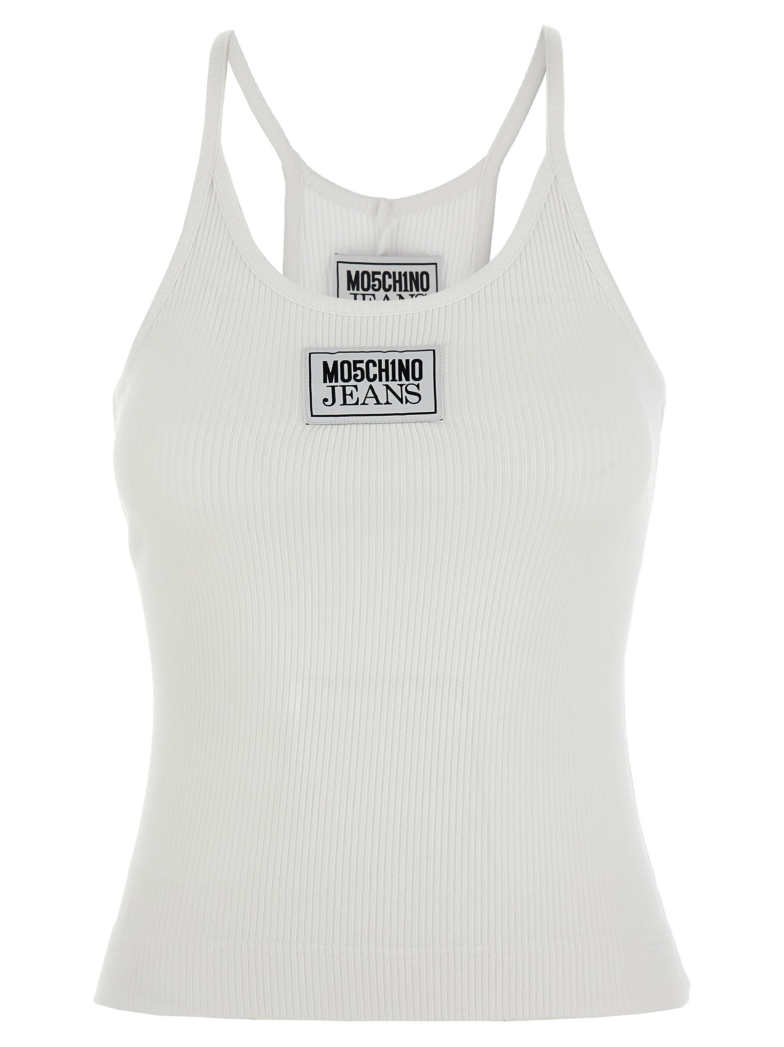 Mo5ch1no Jeans-Tank Top Logo Label Top Bianco-Donna