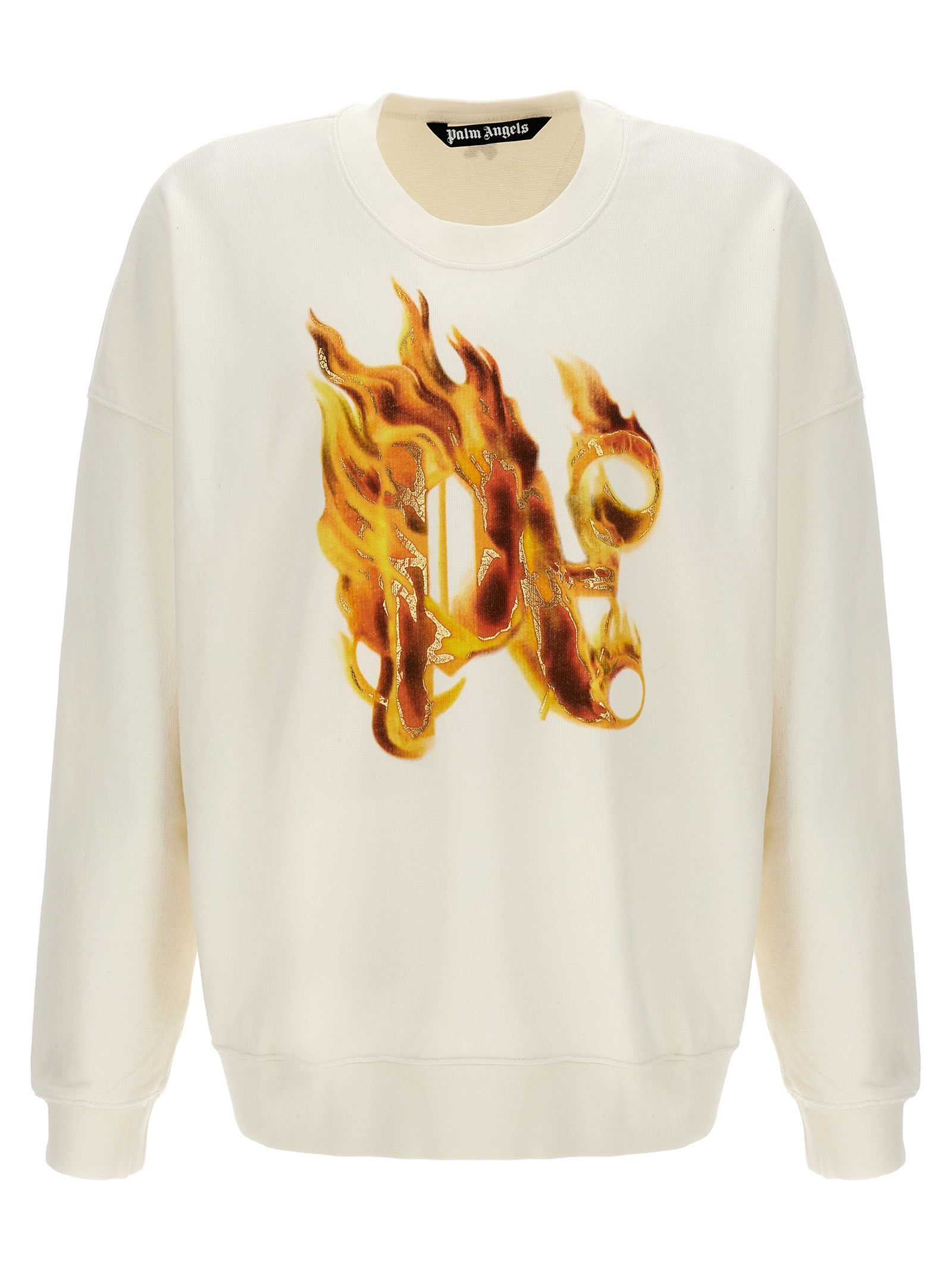 Palm Angels-Burning Monogram Felpe Bianco-Uomo