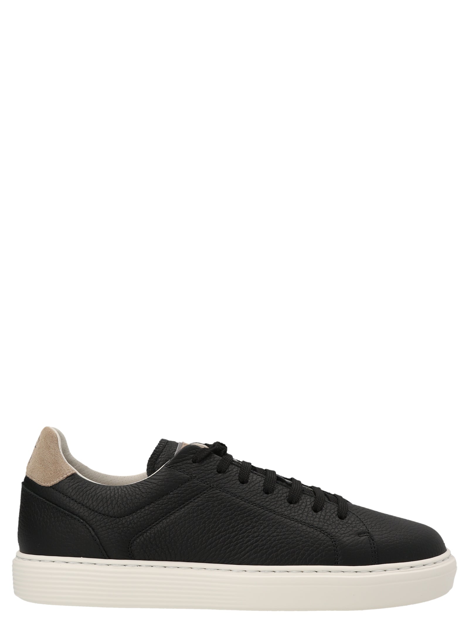 Brunello Cucinelli-Logo Leather Sneakers Nero-Uomo