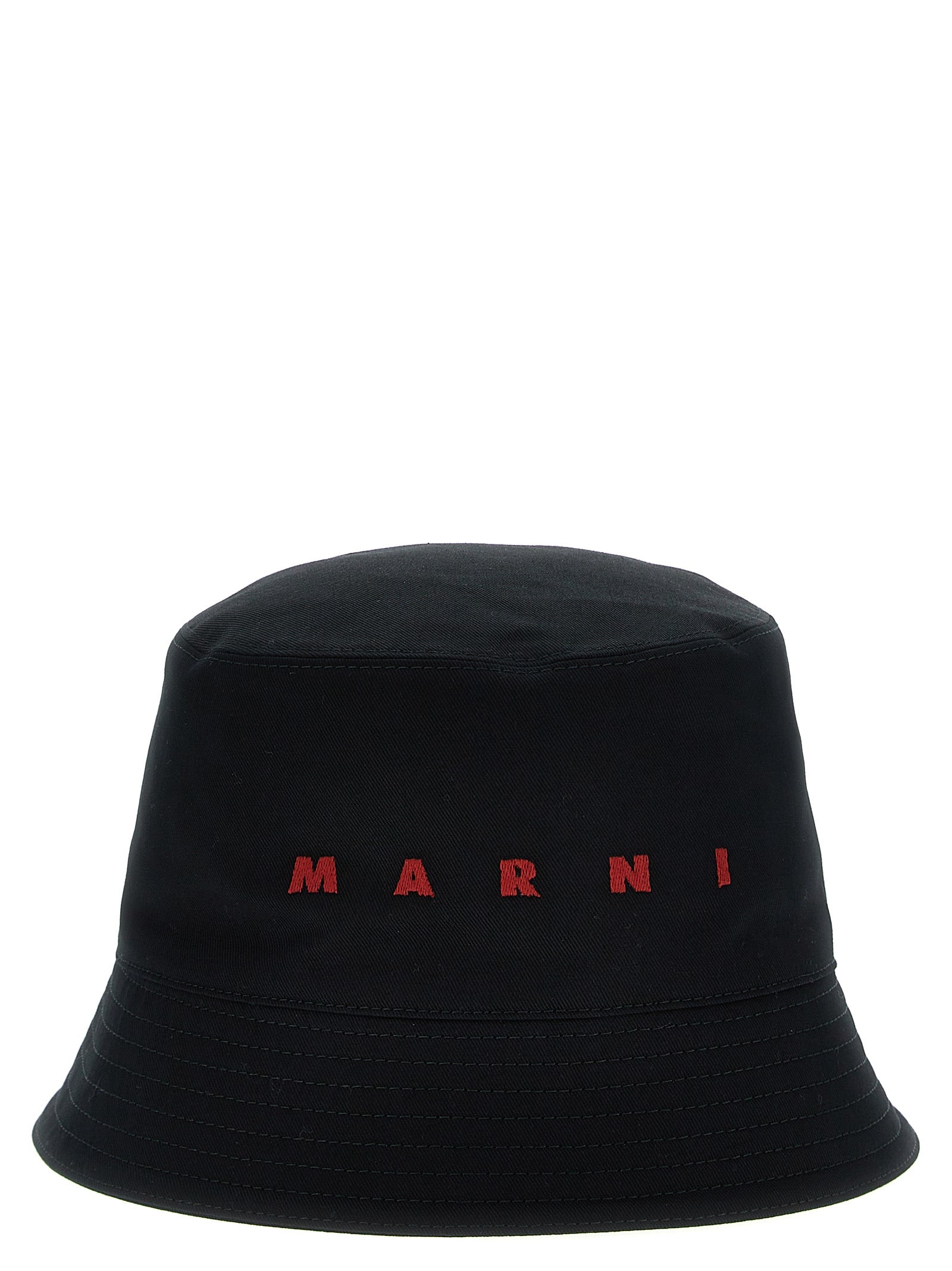 Marni-Logo Embroidery Bucket Hat Cappelli Nero-Uomo