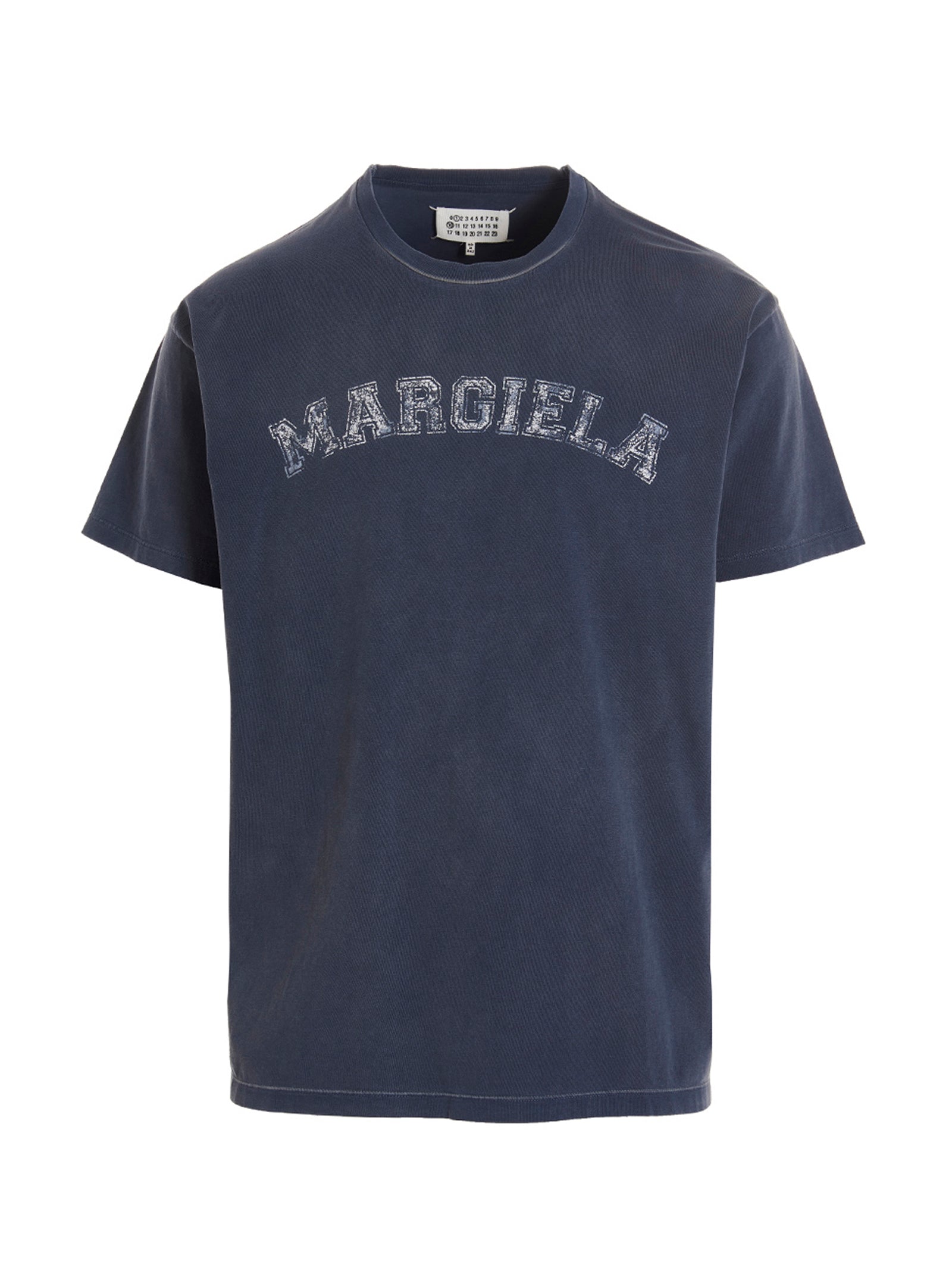 Maison Margiela-Logo Print T Shirt Blu-Uomo