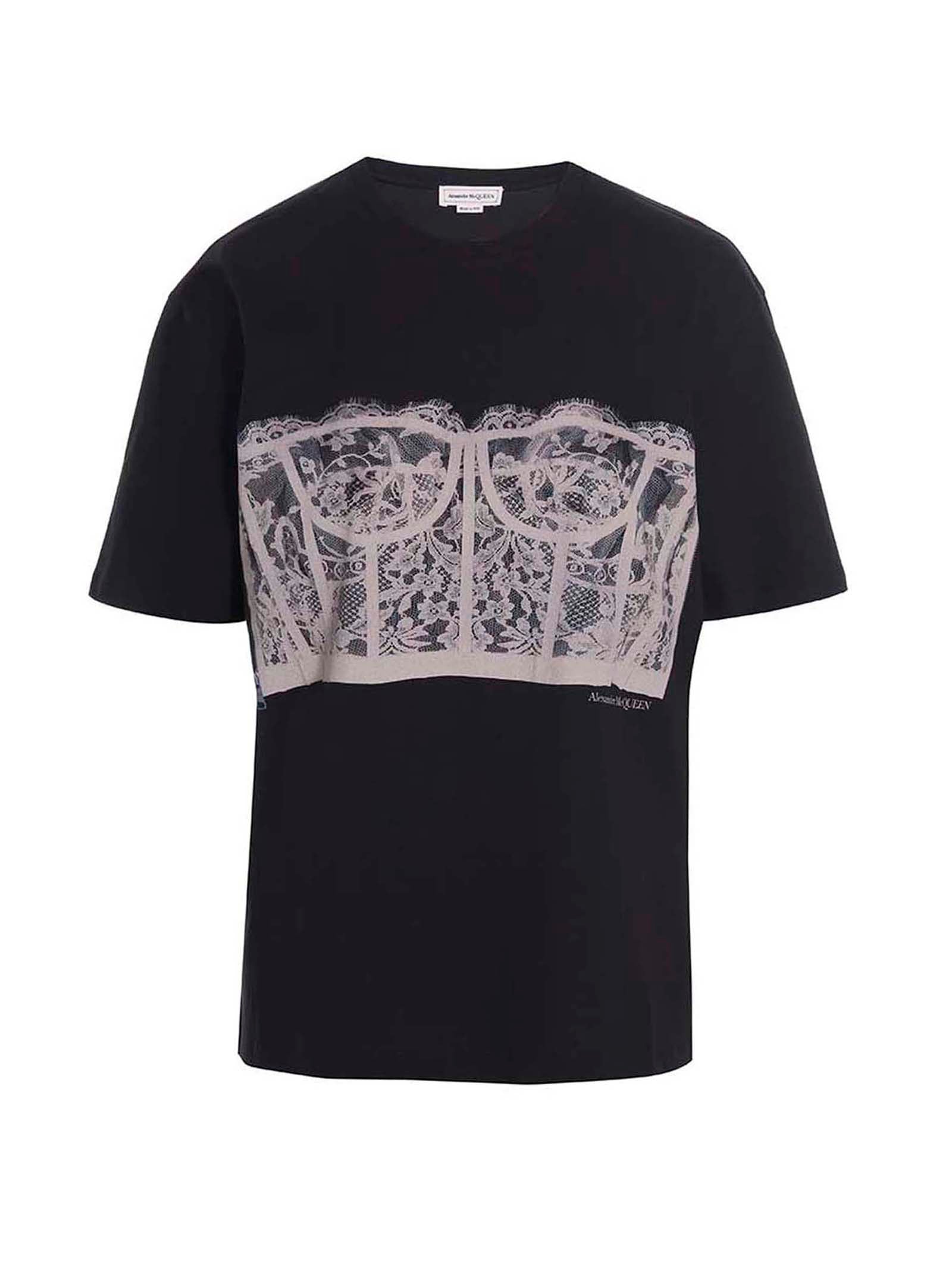 Alexander Mcqueen-Corset T Shirt Nero-Donna