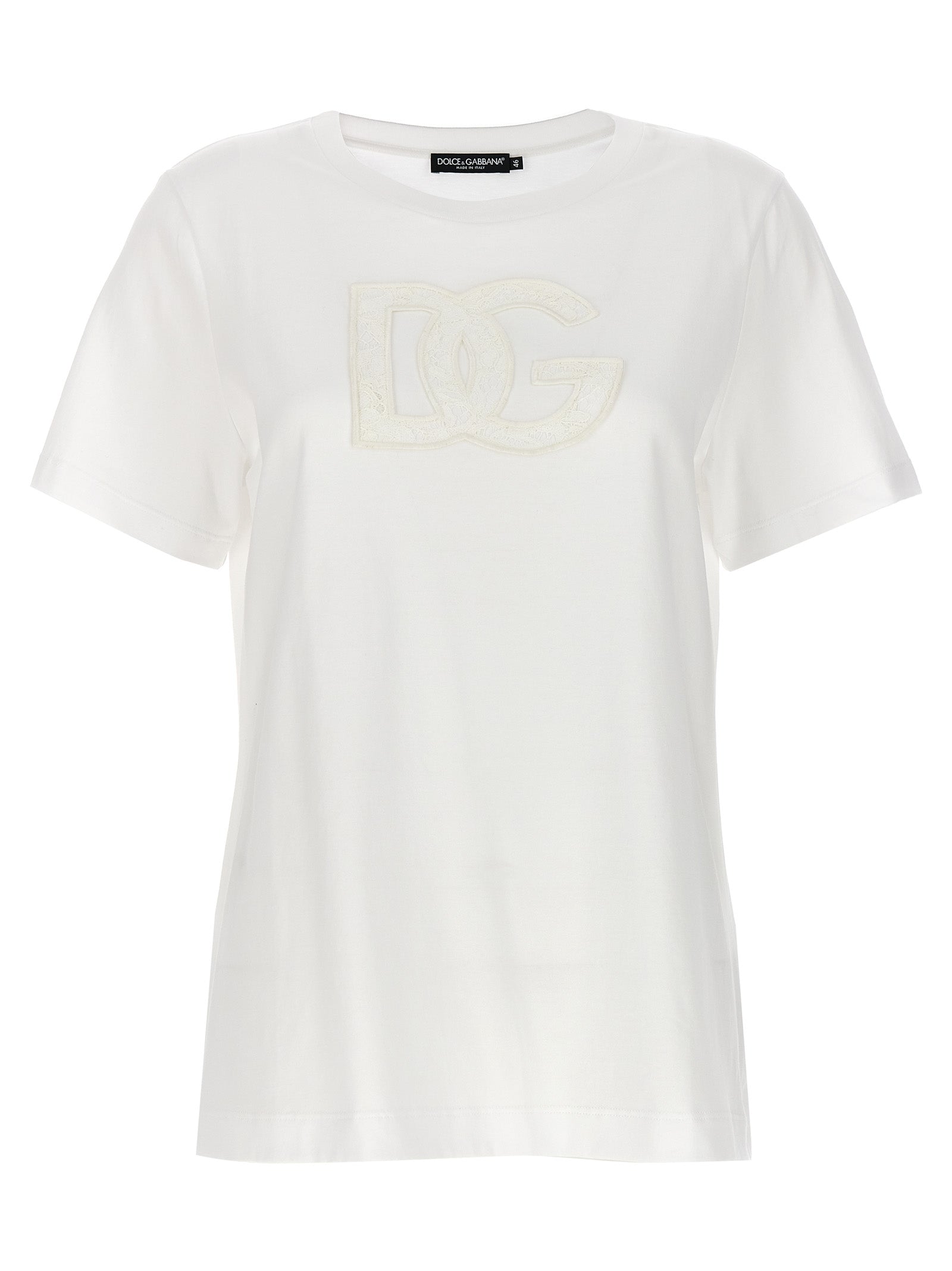 Dolce & Gabbana-Lace Logo T Shirt Bianco-Donna