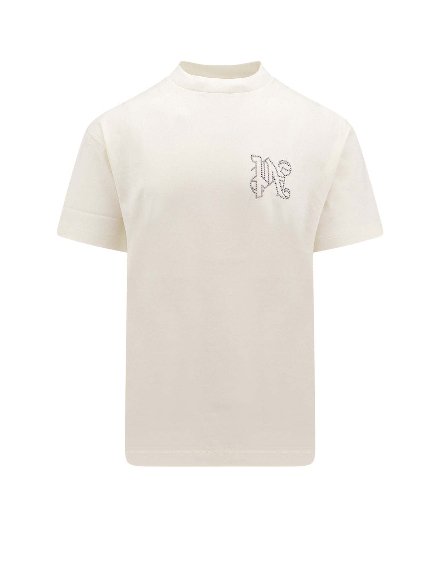 Palm Angels-T-shirt in cotone con monogramma con borchie frontale-Uomo