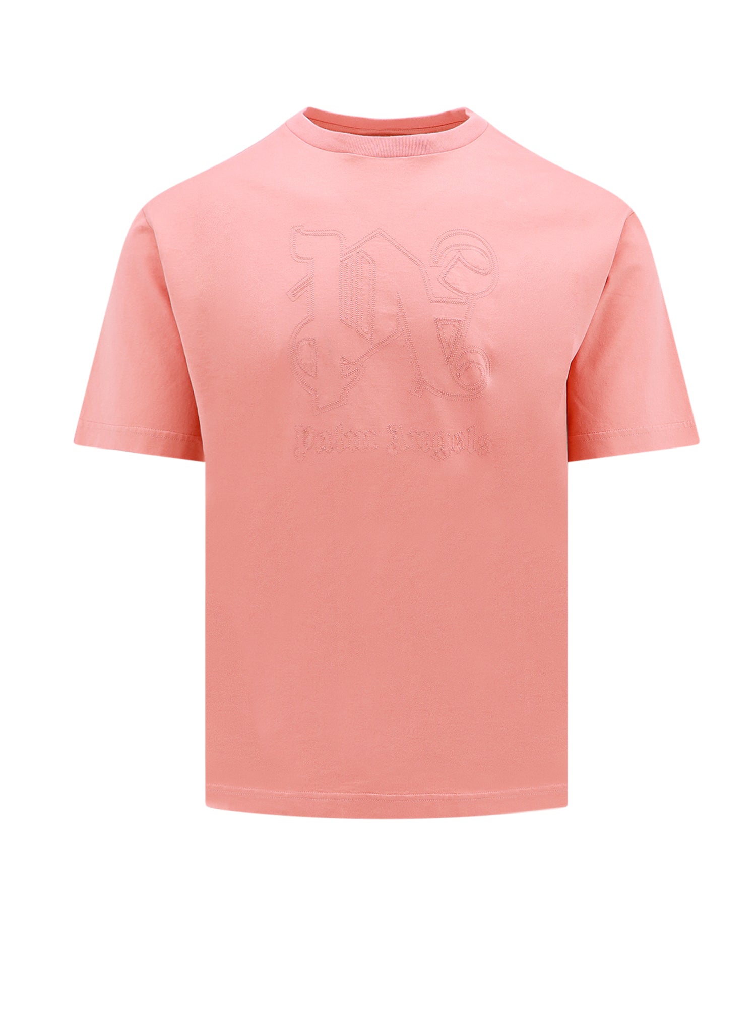 Palm Angels-T-shirt in cotone con monogramma ricamato frontale-Uomo