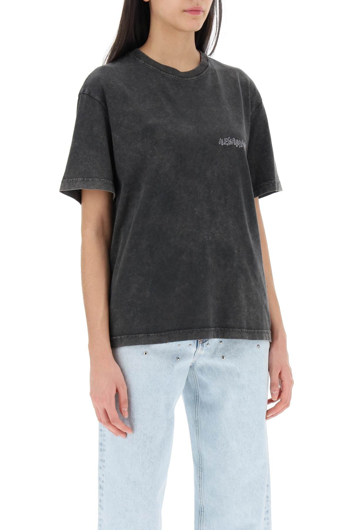 Alessandra Rich-T Shirt Oversize Con Stampa E Cristalli-Donna