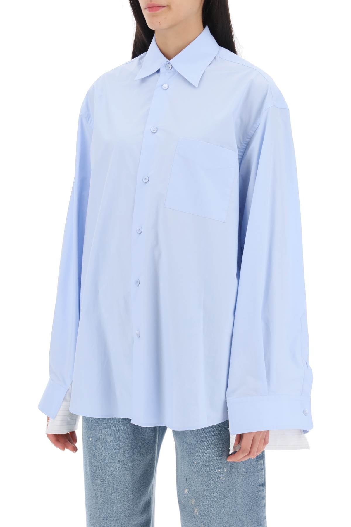 MM6 Maison Margiela-Camicia In Popeline Con Inserti A Righe-Donna