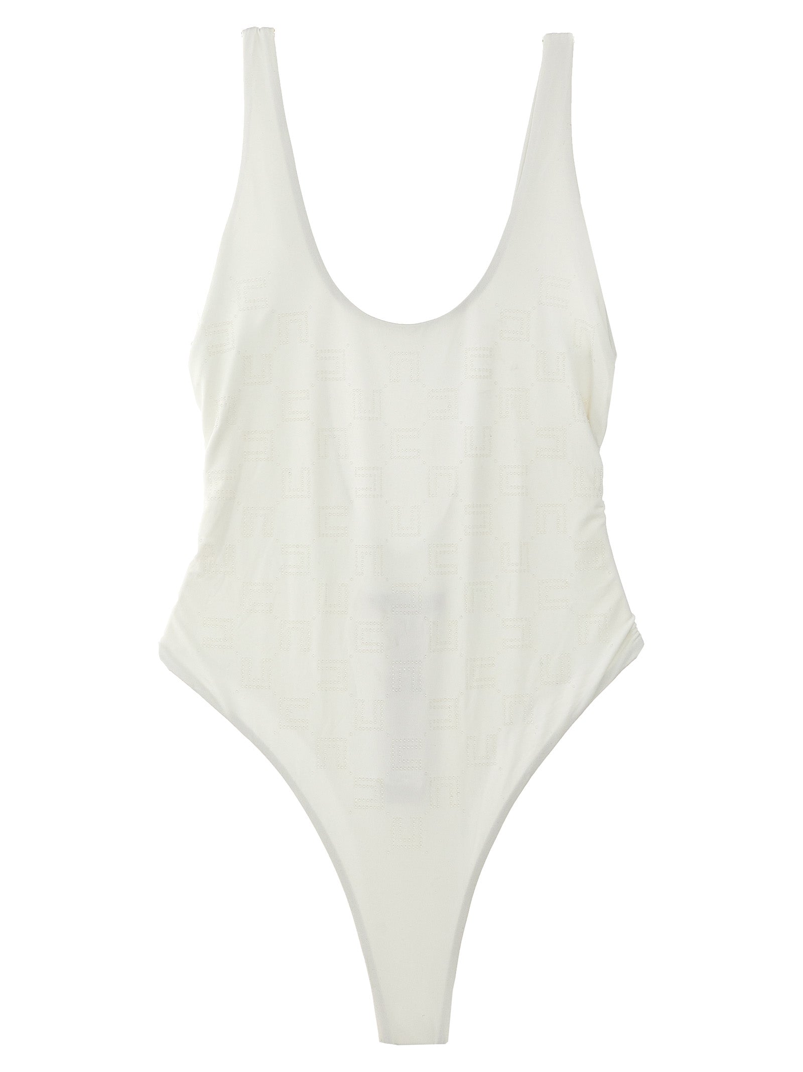 Elisabetta Franchi-Rhinestone Logo One-Piece Swimsuit Beachwear Bianco-Donna