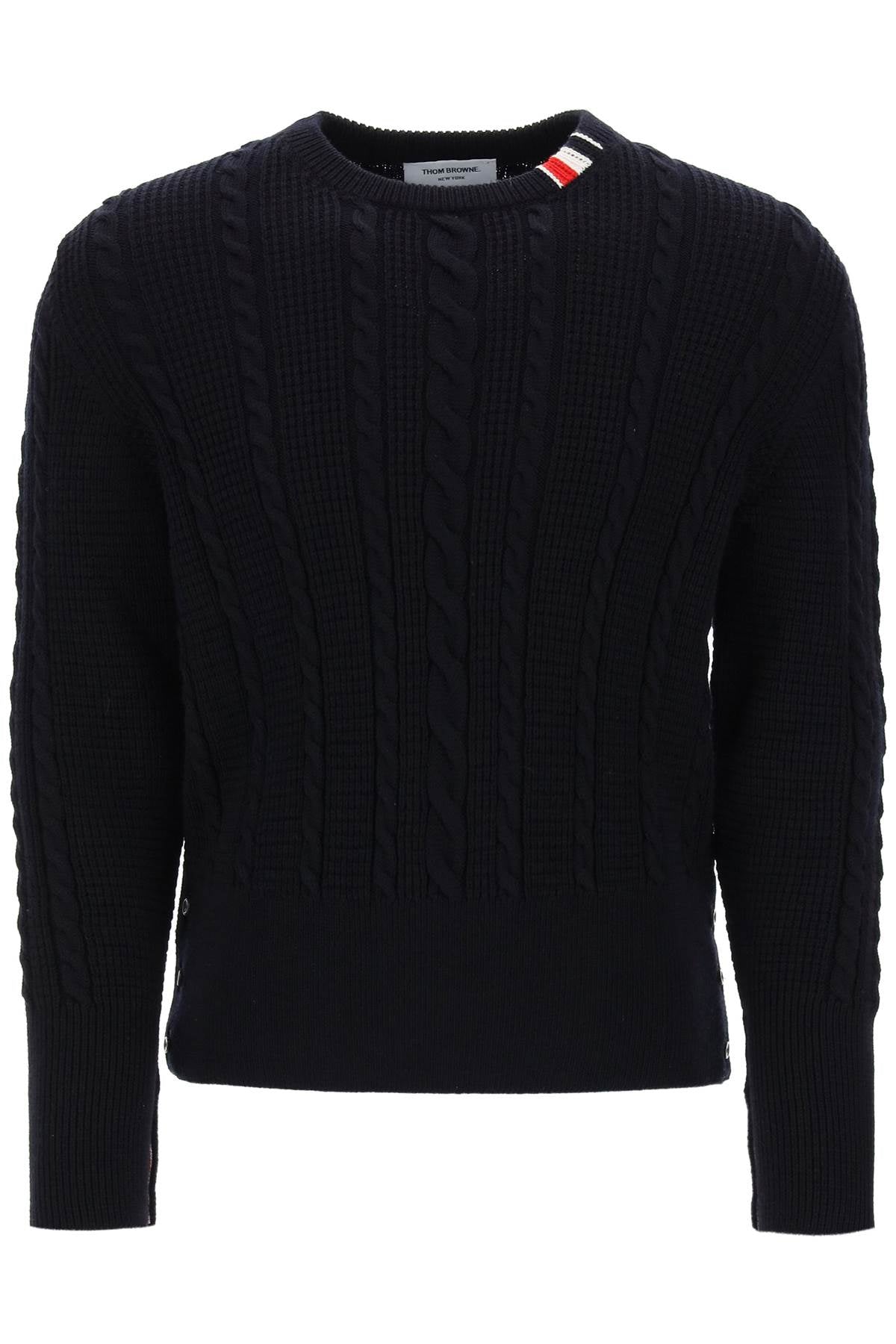 Thom Browne-Pullover In Lana A Trecce Con Dettaglio Rwb-Uomo