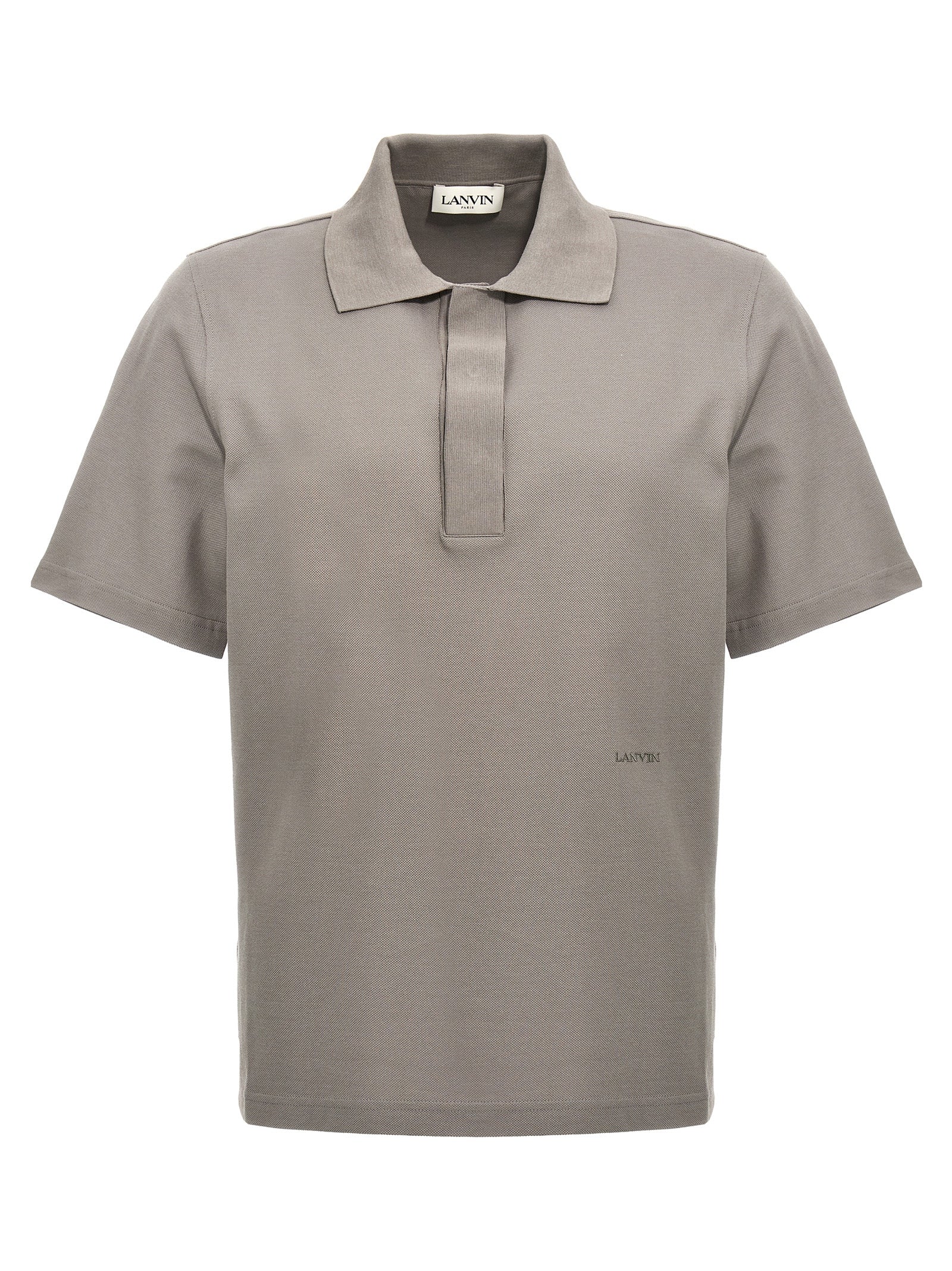 Lanvin-Logo Embroidery Shirt Polo Grigio-Uomo