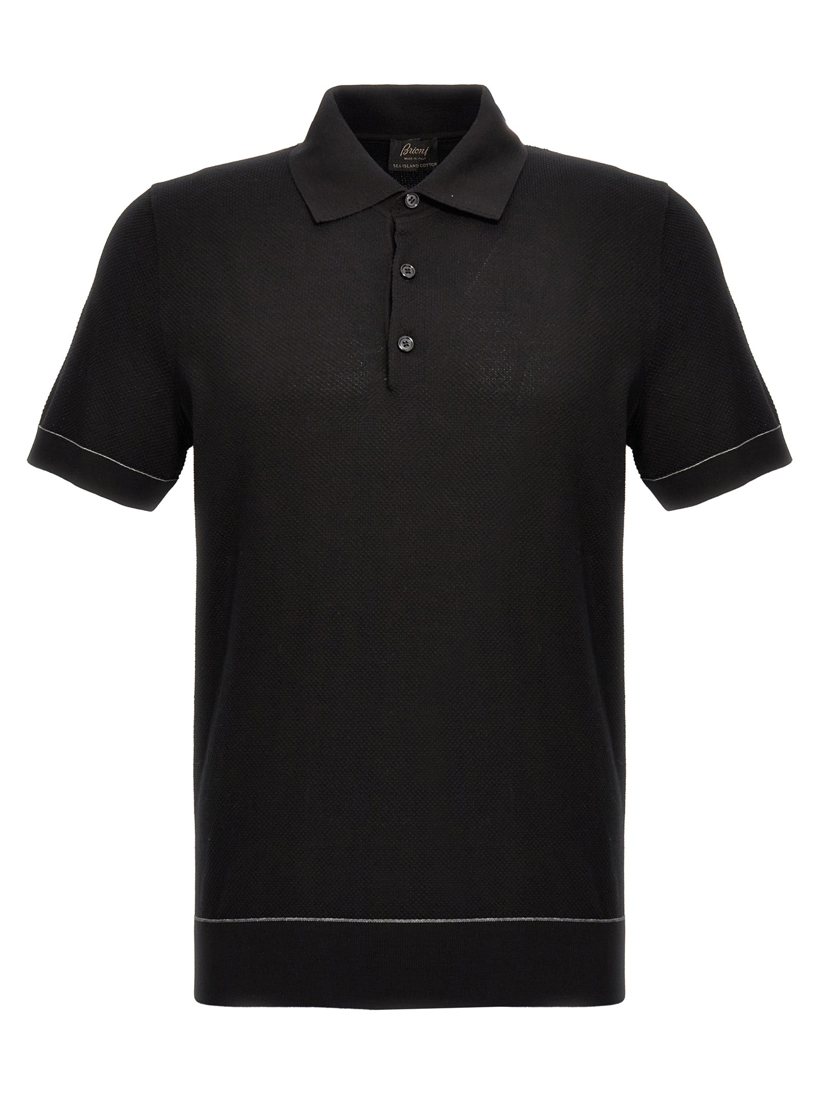 Brioni-Textured Shirt Polo Nero-Uomo