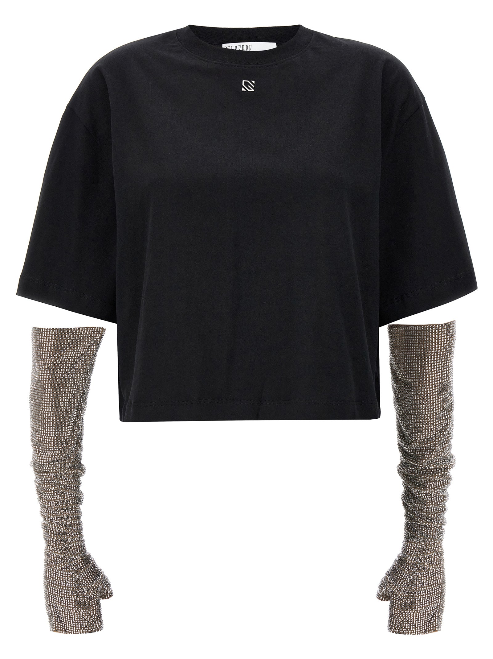 Giuseppe Di Morabito-Crystal Sleeves T Shirt Nero-Donna