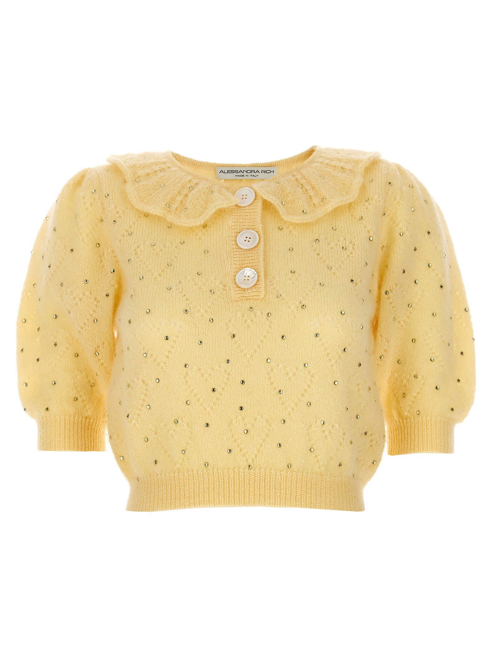 Alessandra Rich-Rhinestone Sweater Maglioni Giallo-Donna