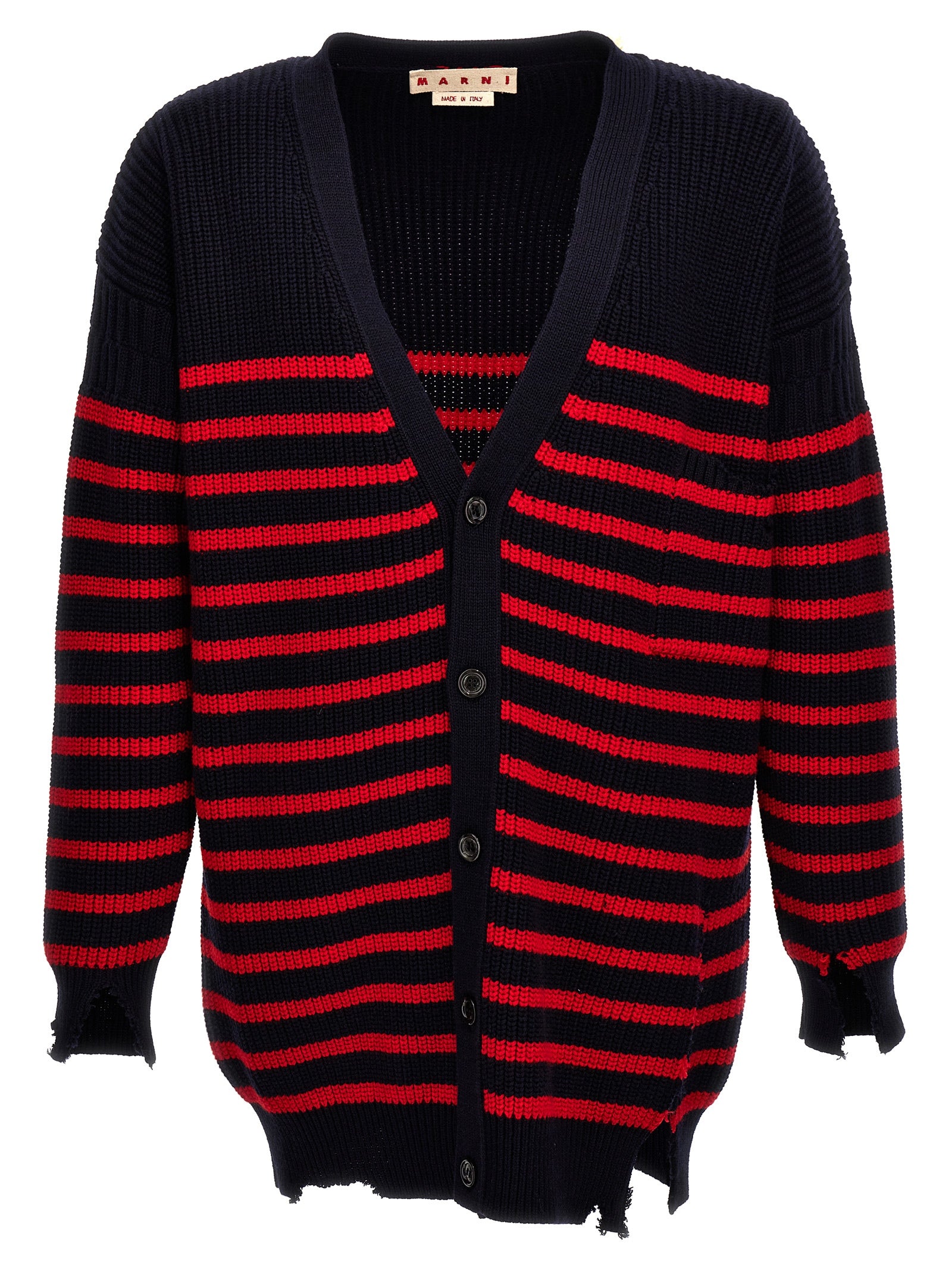 Marni-Destroyed Effect Striped Cardigan Maglioni Multicolor-Uomo