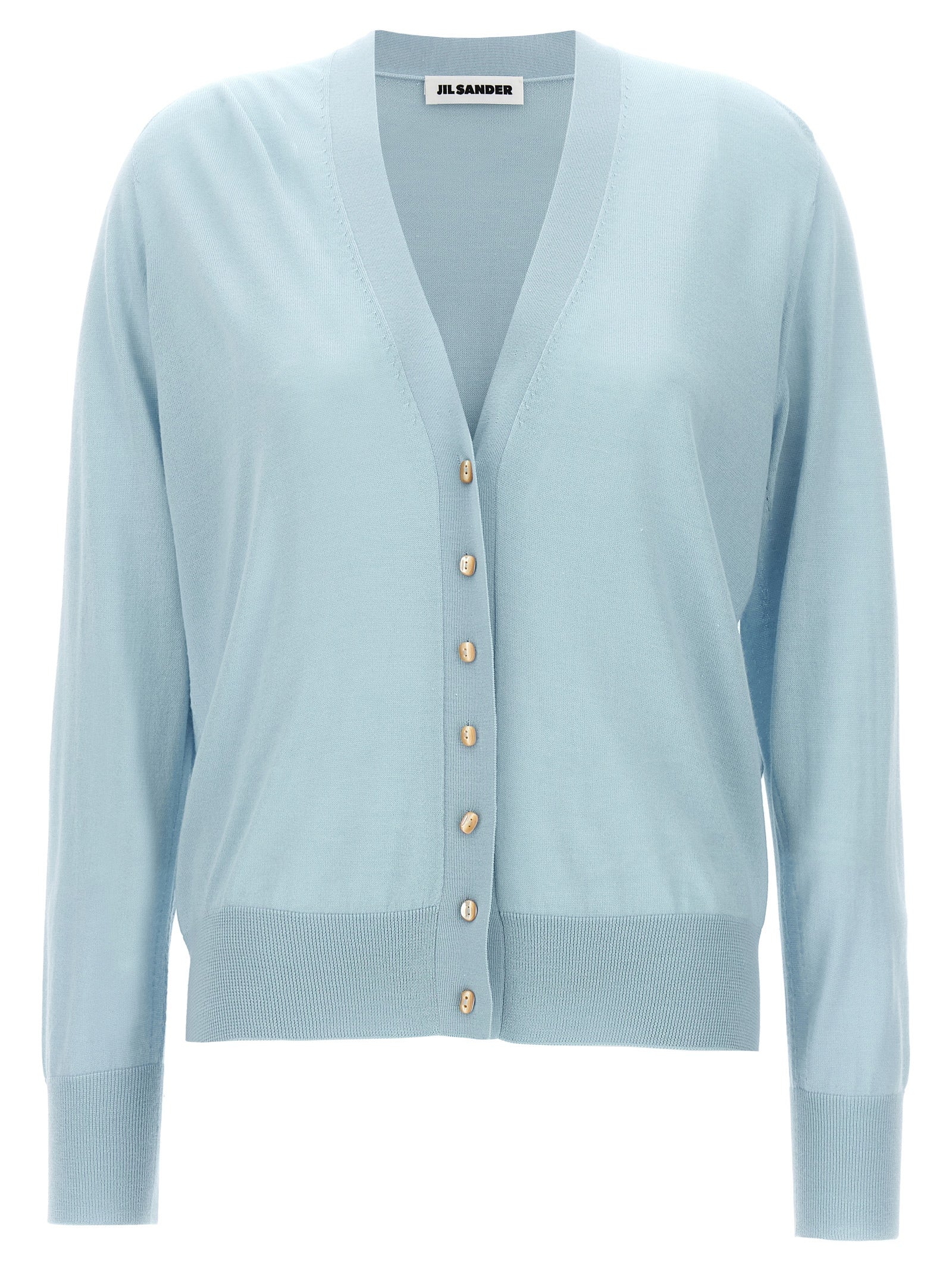 Jil Sander-Mixed Cashmere Cardigan Maglioni Celeste-Donna