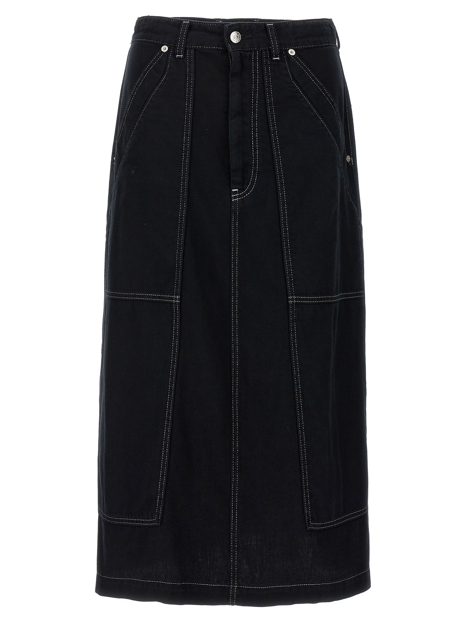 Mm6 Maison Margiela-Lurex Stitching Midi Denim Skirt Gonne Nero-Donna