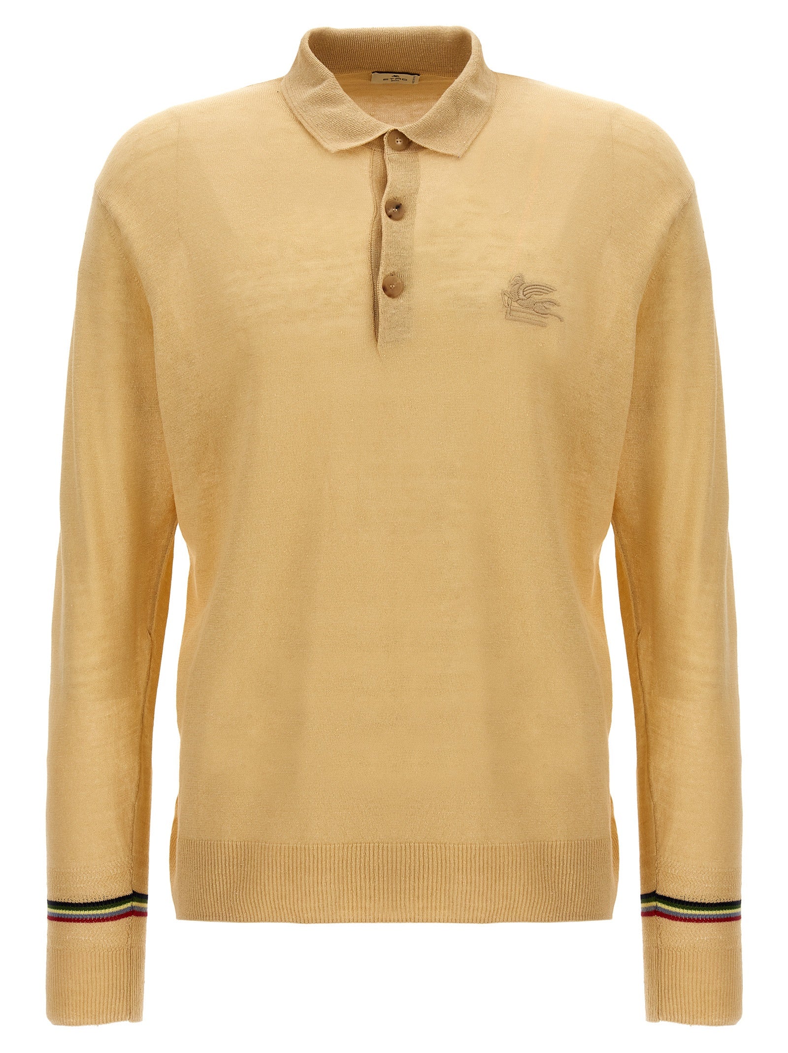 Etro-Logo Embroidery Shirt Polo Beige-Uomo