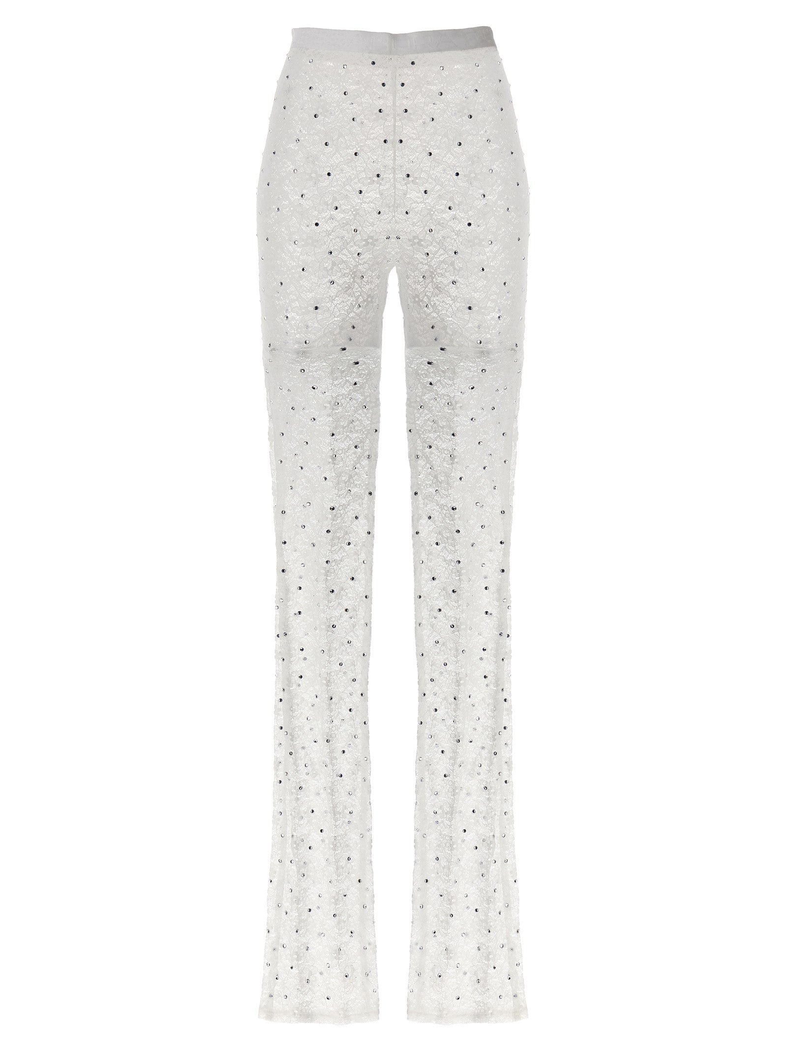 Alessandra Rich-Rhinestone Lace Leggings Bianco-Donna