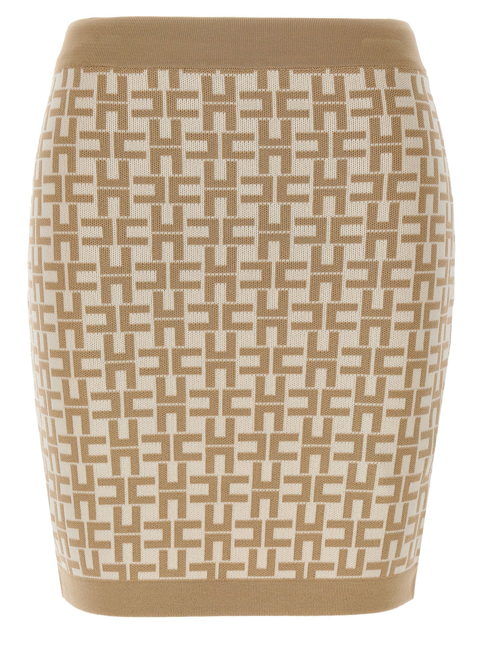 Elisabetta Franchi-Jacquard Logo Skirt Gonne Beige-Donna