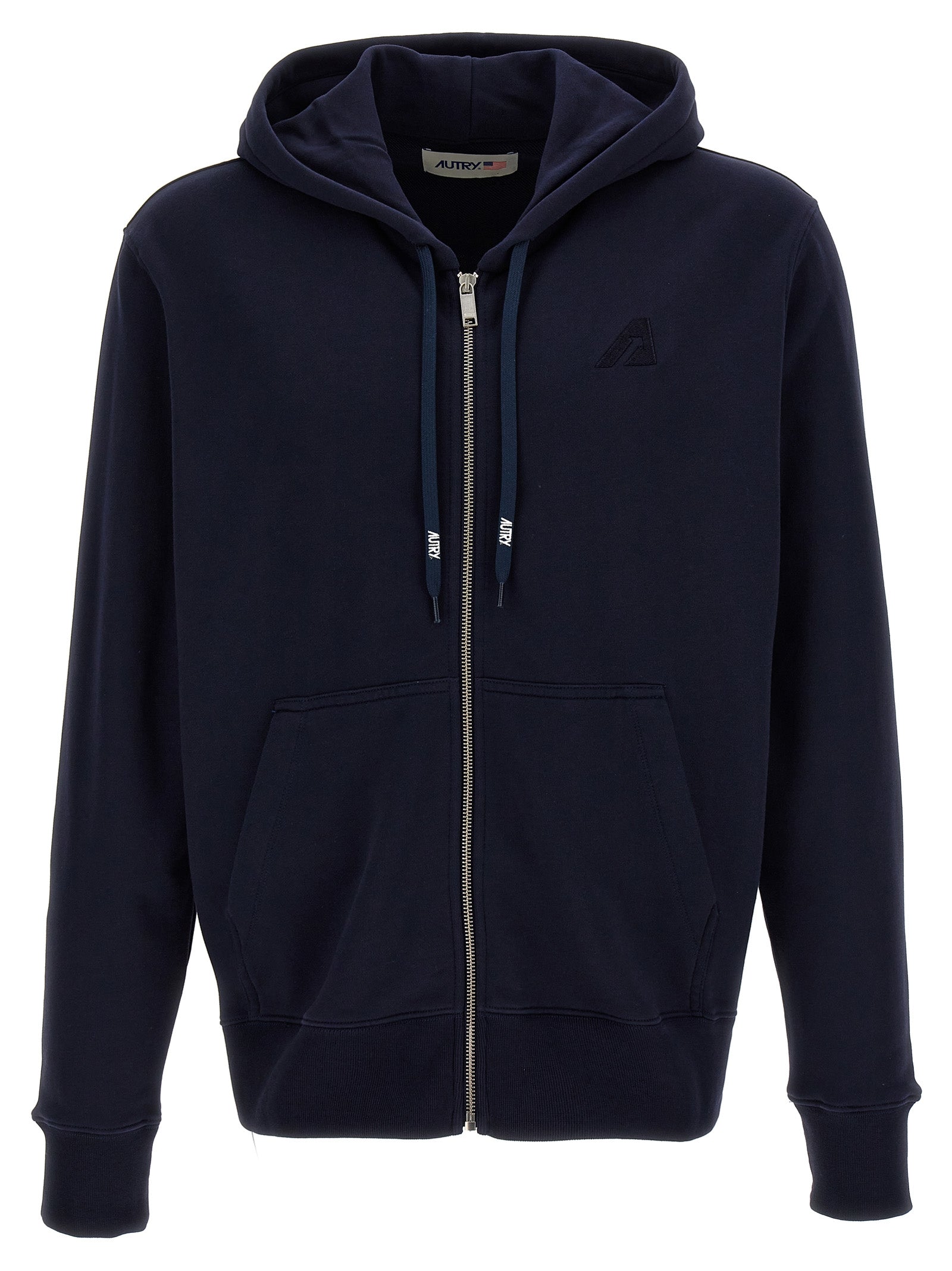 Autry-Flocked Logo Hoodie Felpe Blu-Uomo