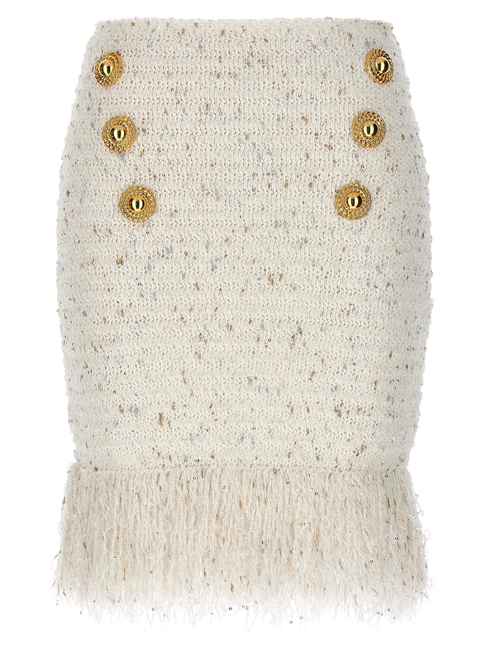 Balmain-Fringed Tweed Gonne Bianco-Donna