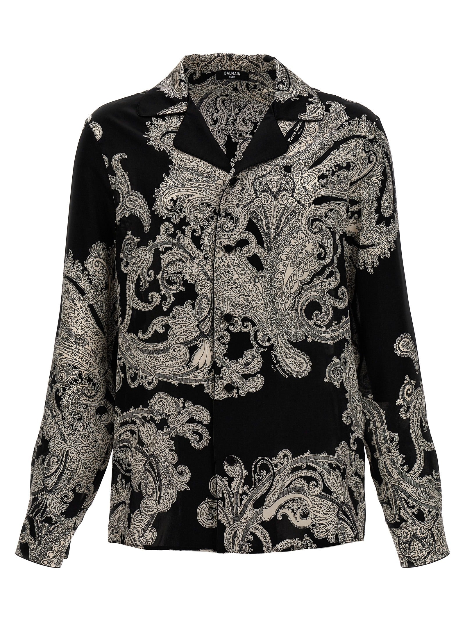 Balmain-Paisley Print Shirt Camicie Bianco/Nero-Uomo