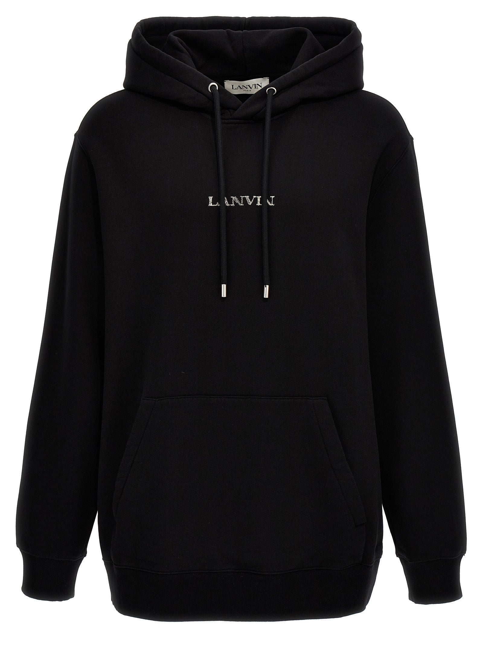 Lanvin-Logo Embroidery Hoodie Felpe Nero-Donna