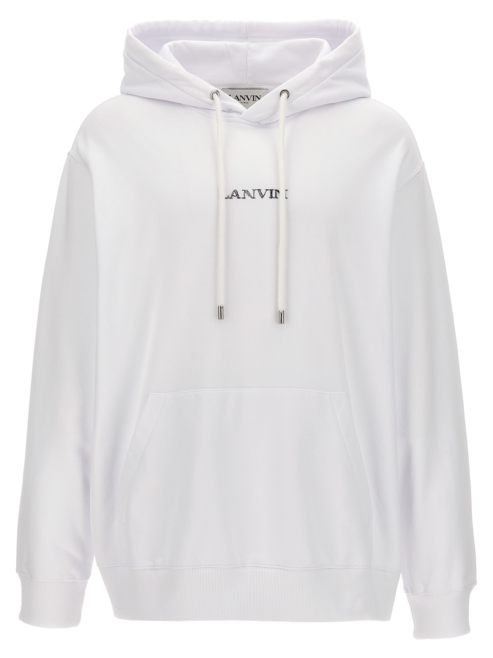 Lanvin-Logo Embroidery Hoodie Felpe Bianco-Donna