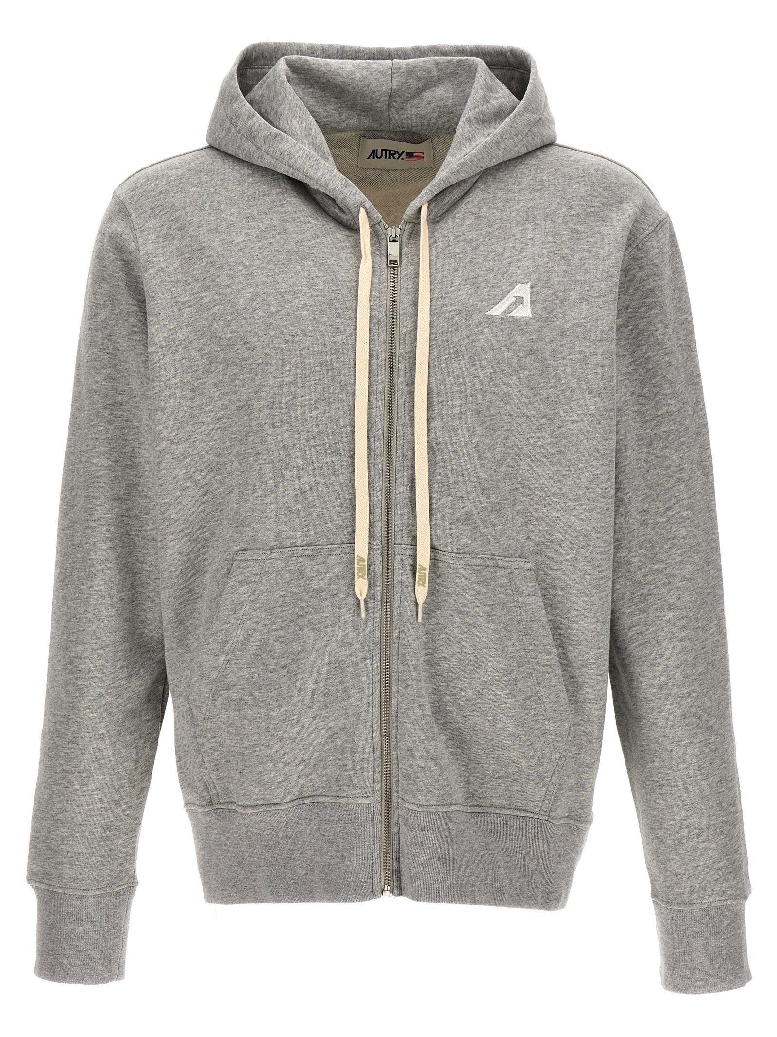 Autry-Logo Embroidery Hoodie Felpe Grigio-Uomo