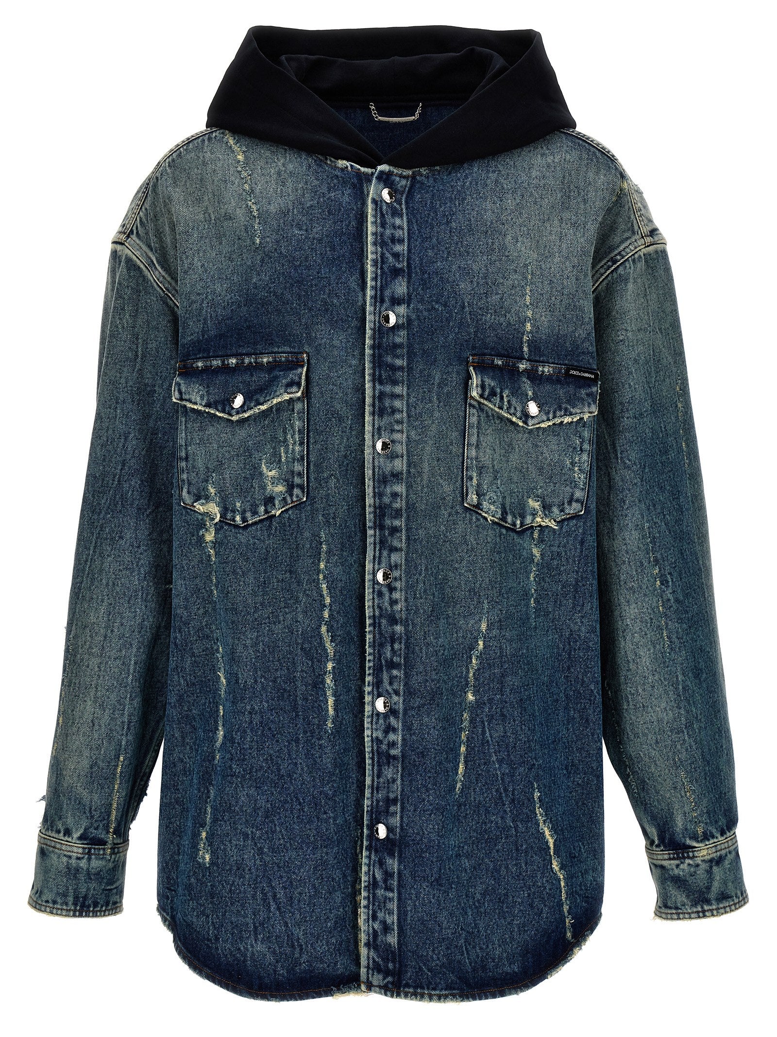 Dolce & Gabbana-Denim Hooded Overshirt Camicie Blu-Uomo