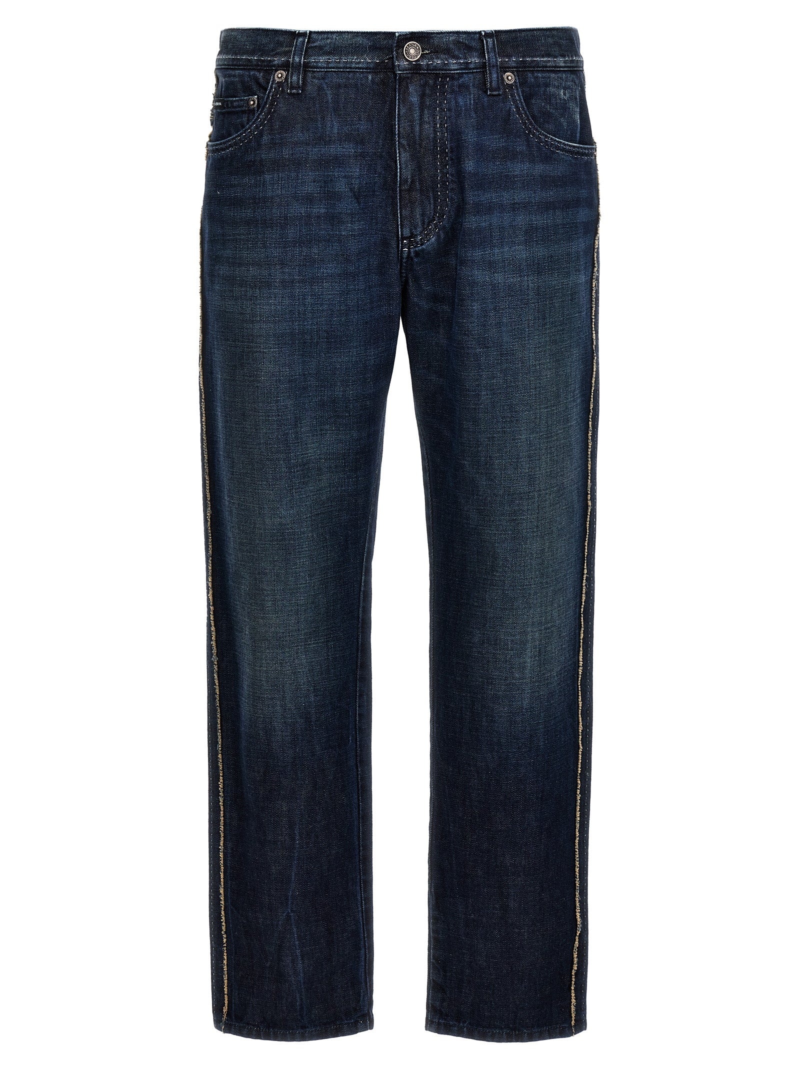 Dolce & Gabbana-Fringed Stitching Jeans Blu-Uomo