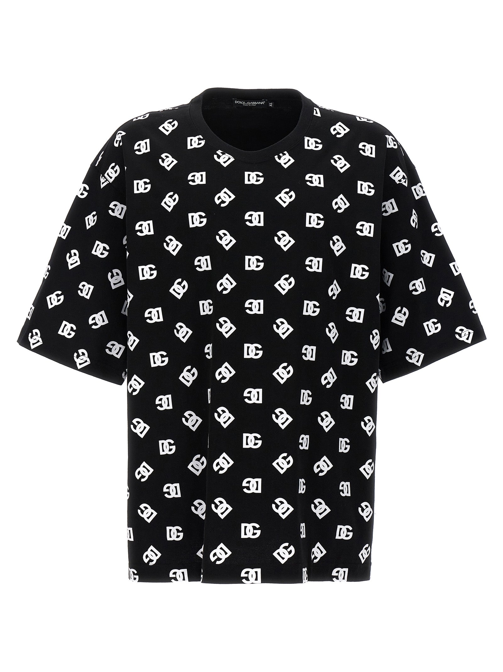 Dolce & Gabbana-Logo Print T Shirt Bianco/Nero-Uomo