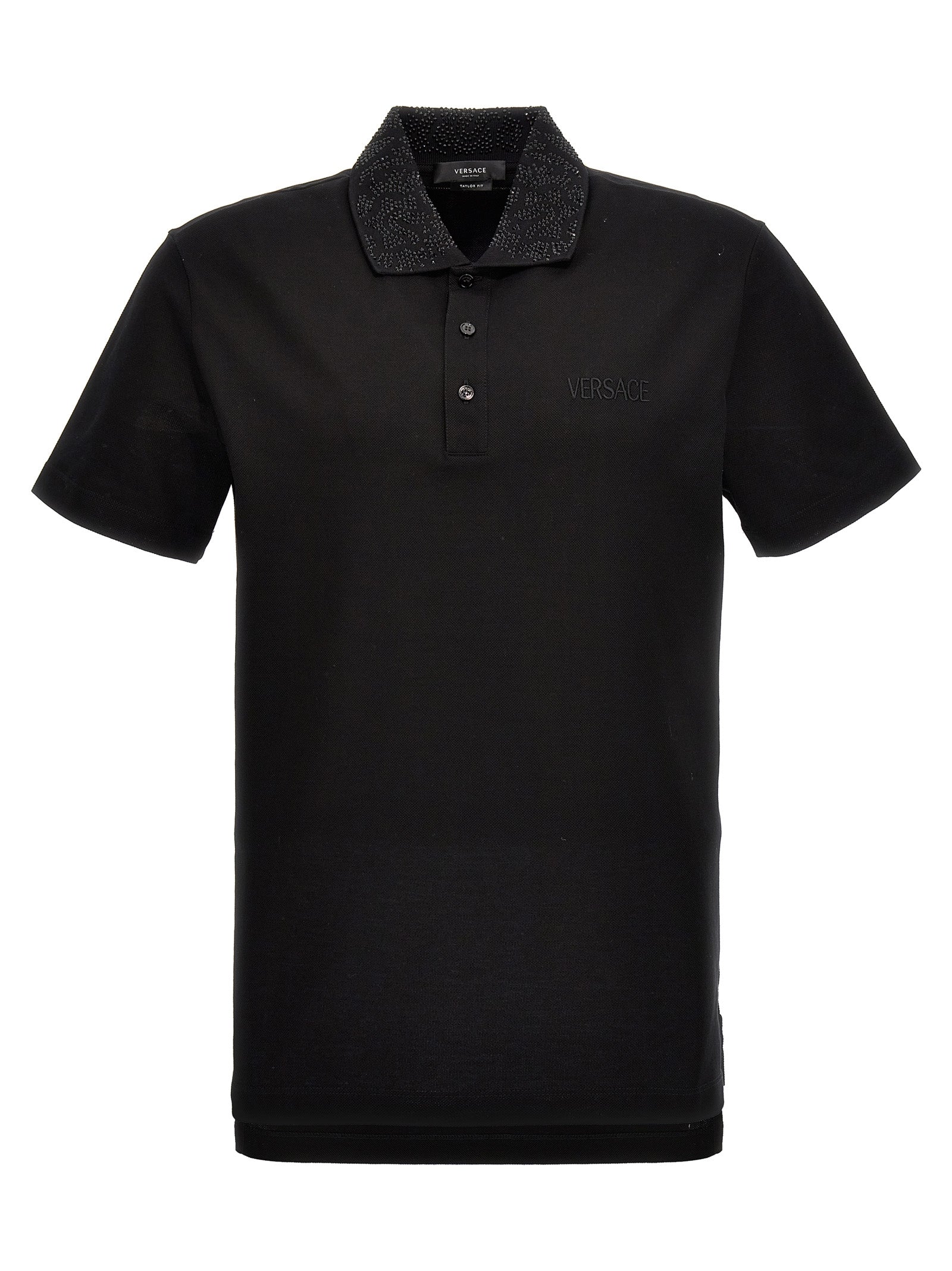 Versace-Logo Sequin Shirt Polo Nero-Uomo