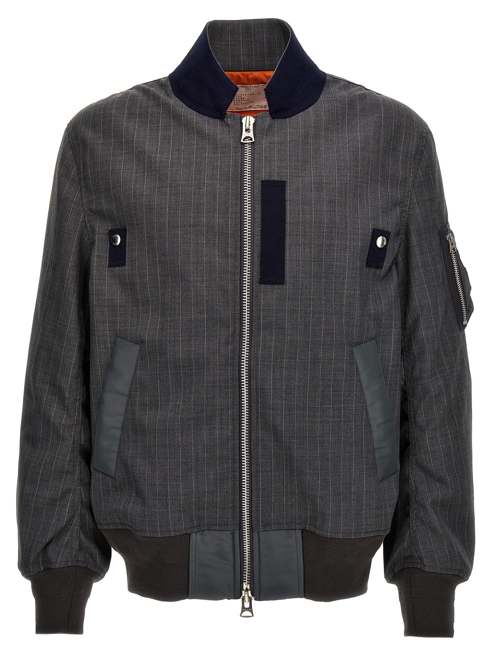 Sacai-Pinstriped Bomber Jacket Giacche Grigio-Uomo