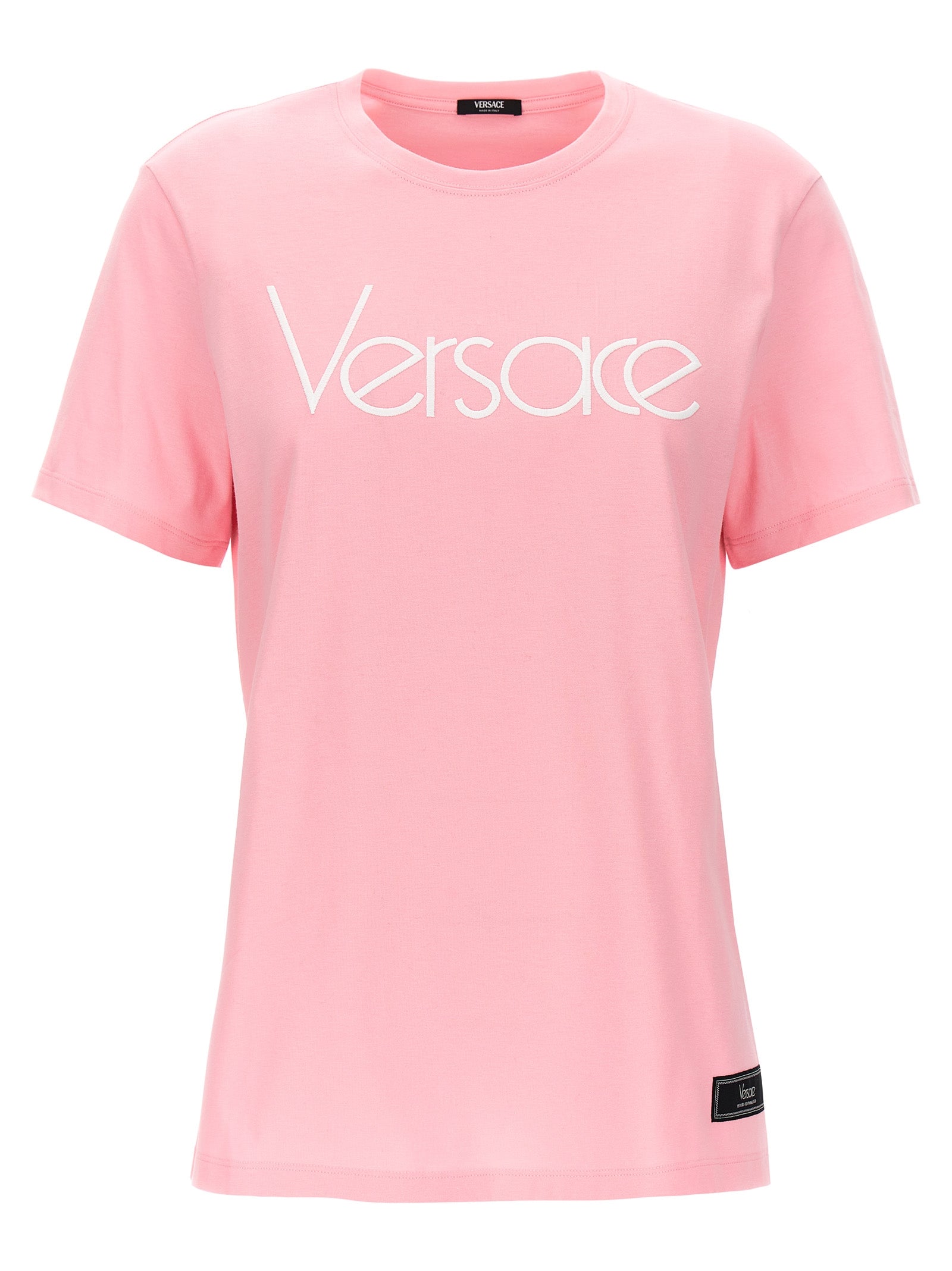 Versace-Logo Embroidery T Shirt Rosa-Donna