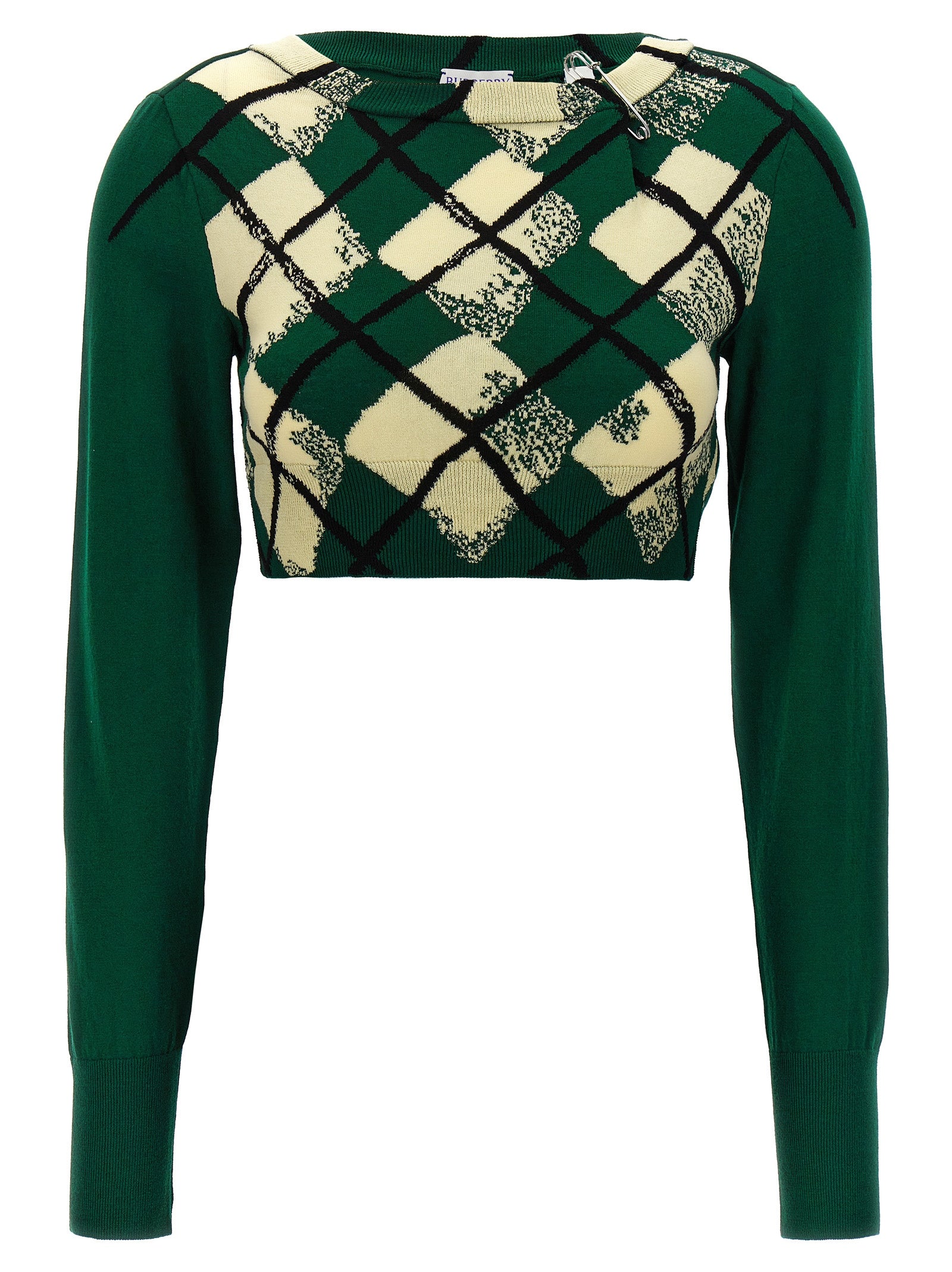 Burberry-Argyle Pattern Sweater Maglioni Verde-Donna