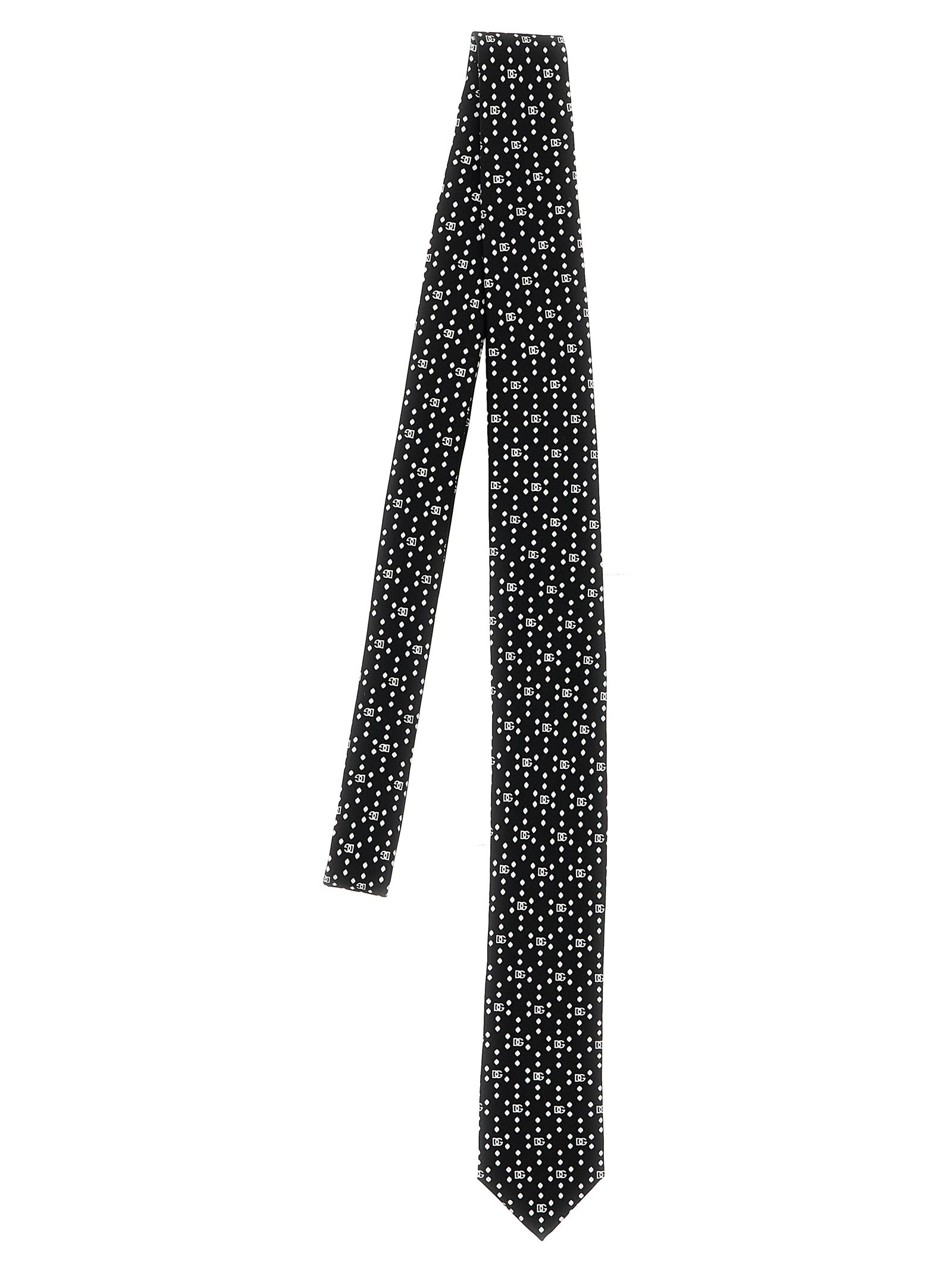 Dolce & Gabbana-Logo Print Tie Cravatte Bianco/Nero-Uomo