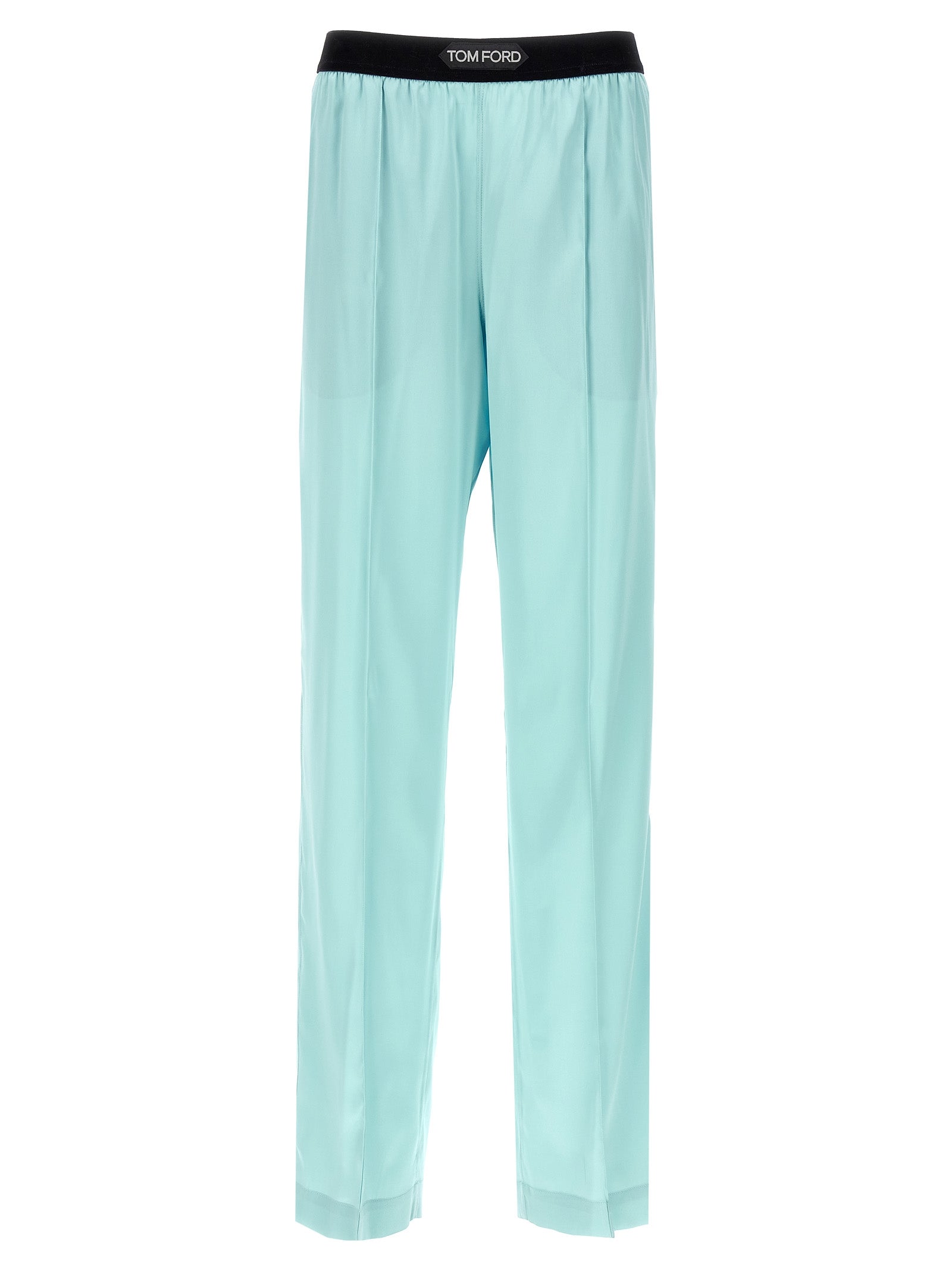 Tom Ford-Satin Pantaloni Celeste-Donna