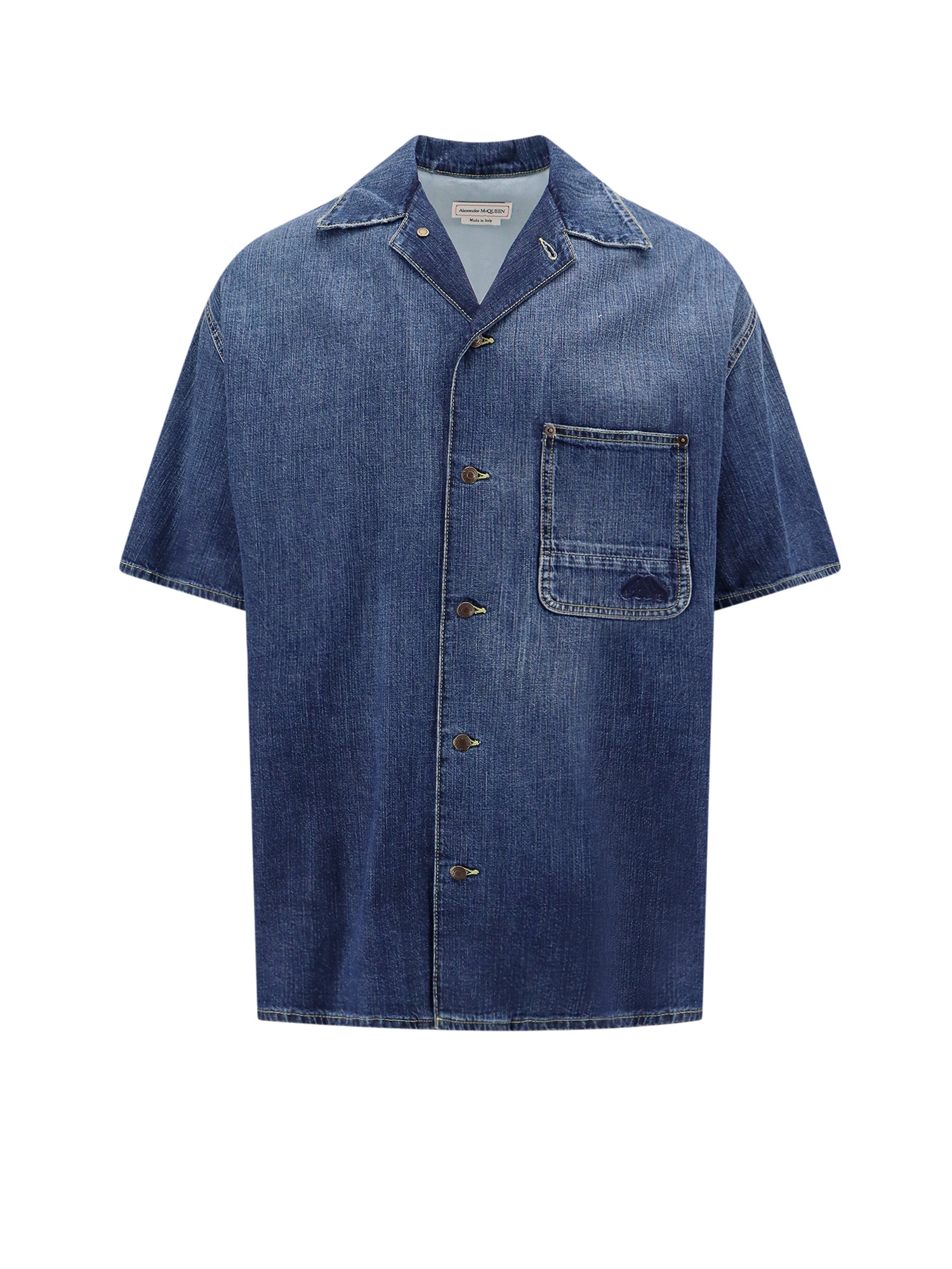 Alexander McQueen-Camicia in denim con dettaglio logo-Uomo