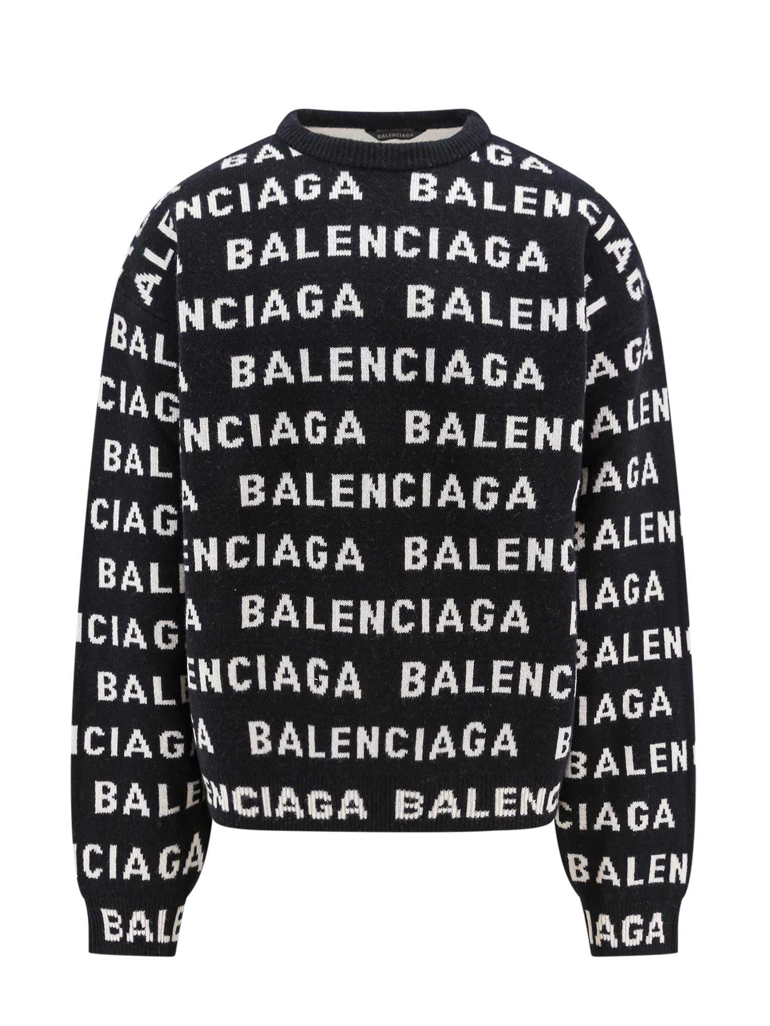 Balenciaga-Maglia in lana con logo all-over-Uomo