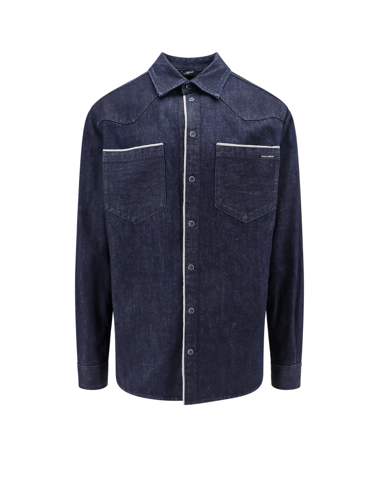 Dolce & Gabbana-Camicia in denim con etichetta logata-Uomo