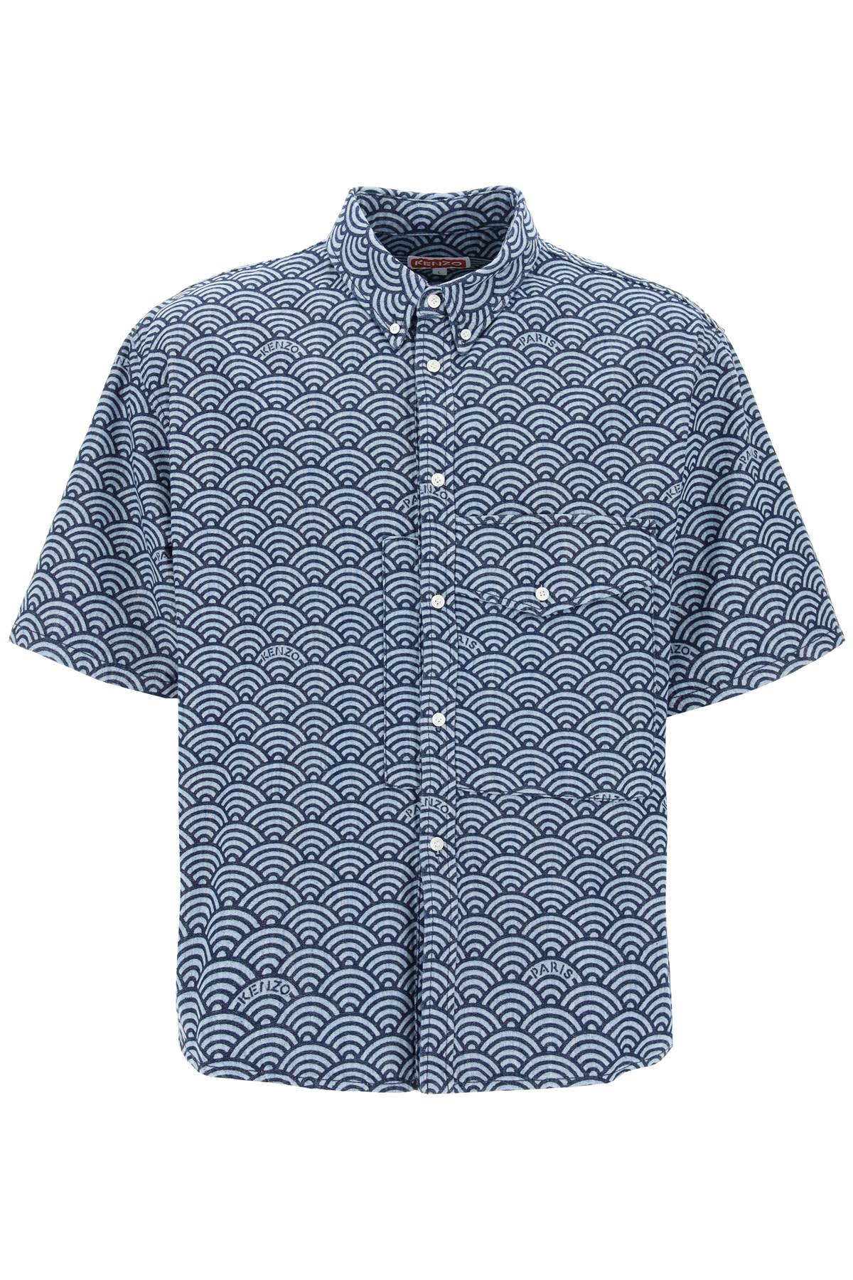 Kenzo-Camicia A Maniche Corte In Denim Seigaiha-Uomo