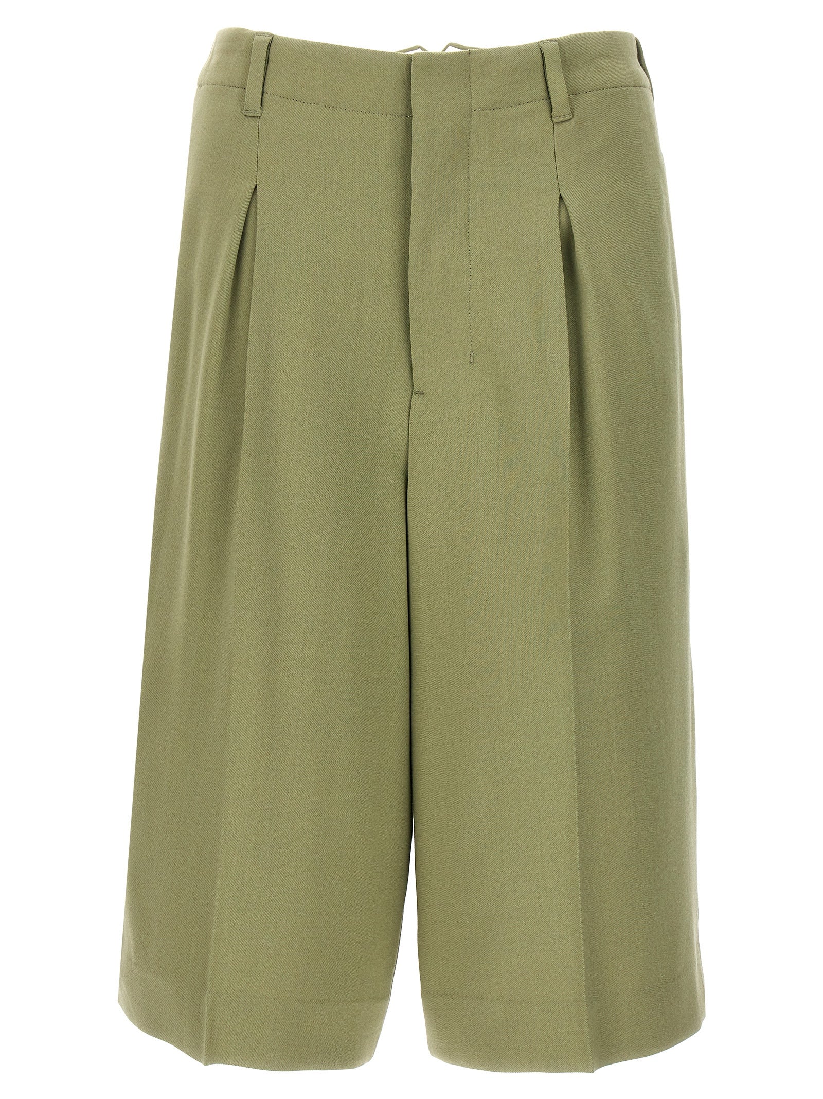 Ami Paris-Bermuda Shorts With Front Pleats Bermuda, Short Verde-Donna