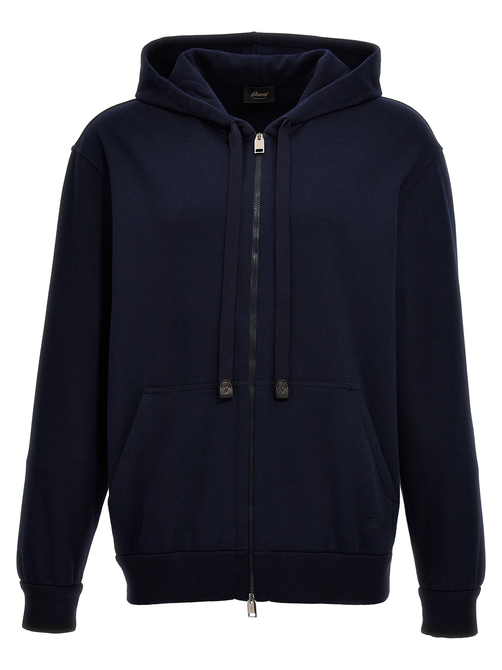 Brioni-Piquet Cotton Hoodie Felpe Blu-Uomo