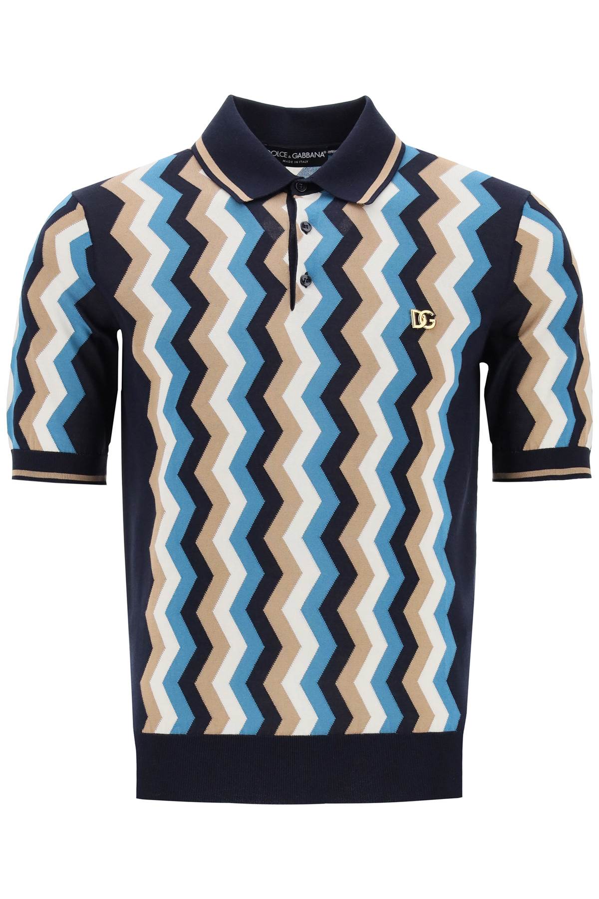 Dolce & Gabbana-Polo In Seta Con Intarsio Zigzag-Uomo