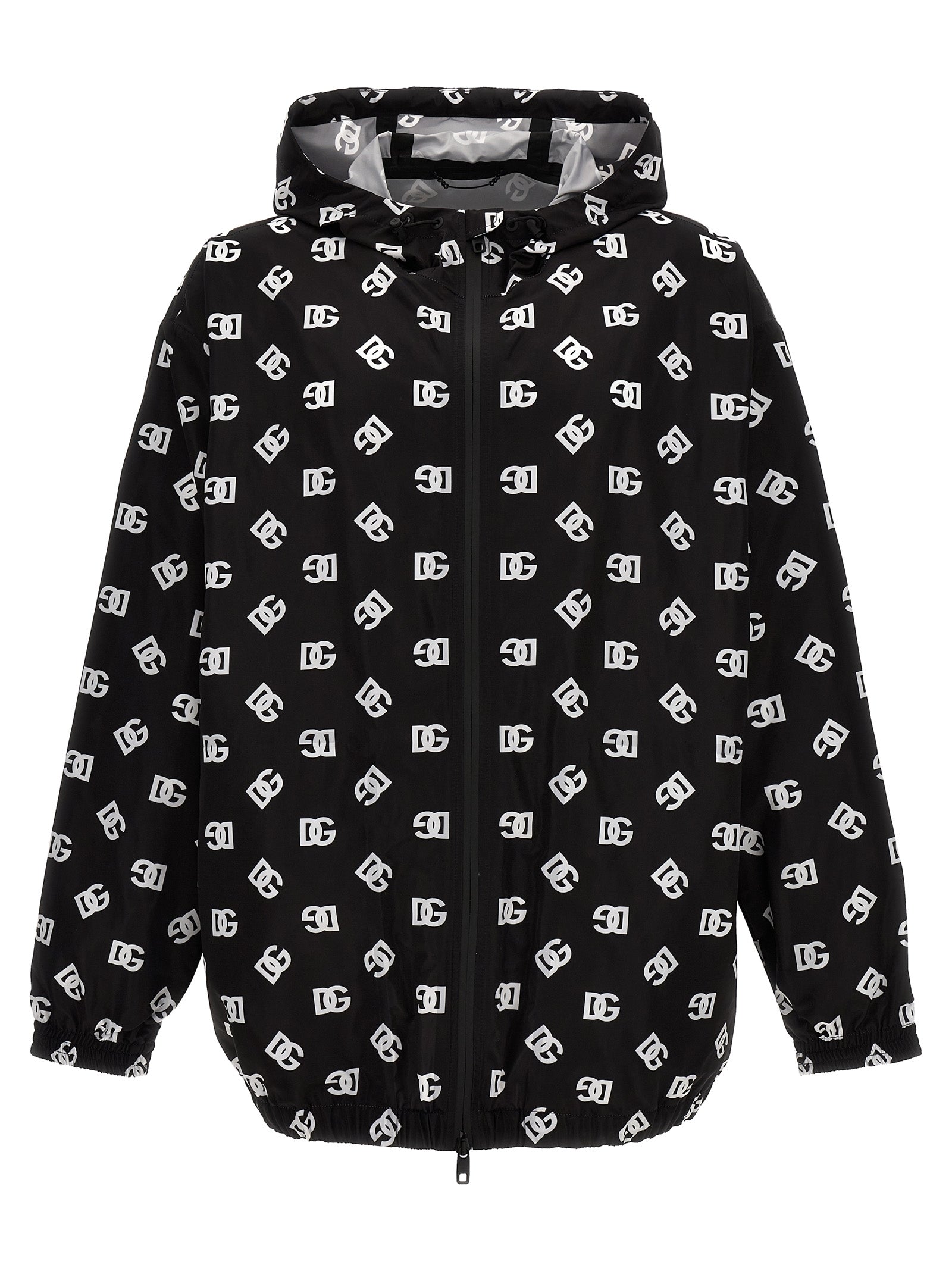 Dolce & Gabbana-Logo Print Hooded Jacket Giacche Bianco/Nero-Uomo