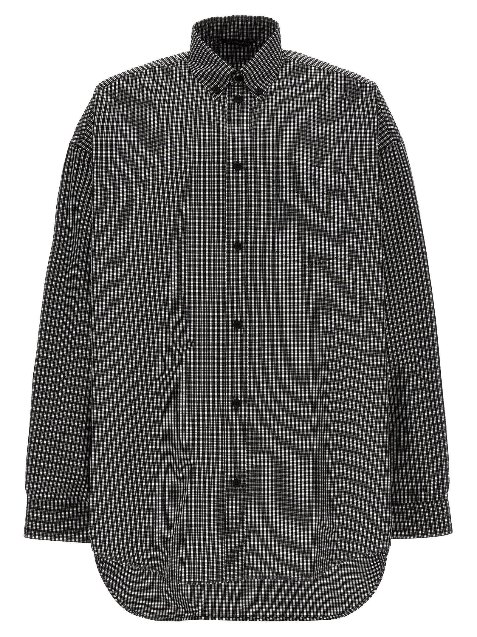 Balenciaga-Check Print Shirt Camicie Bianco/Nero-Uomo